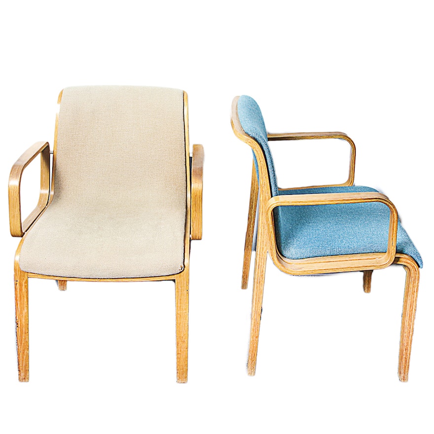 Mid Century Modern Upholstered Bent Wood Chairs by Knoll