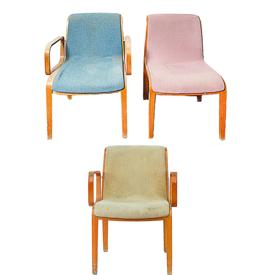 Mid Century Modern Upholstered Bent Wood Chairs by Knoll