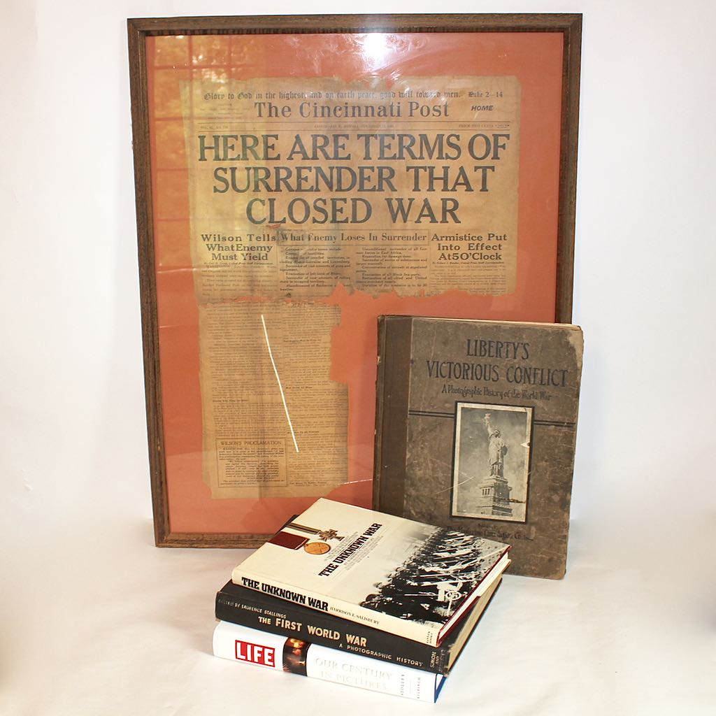 1918 End of WWI Newspaper and War Books