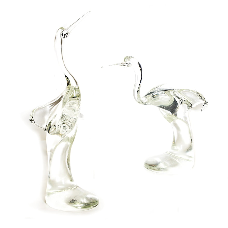 Pair of Art Glass Bird Statues