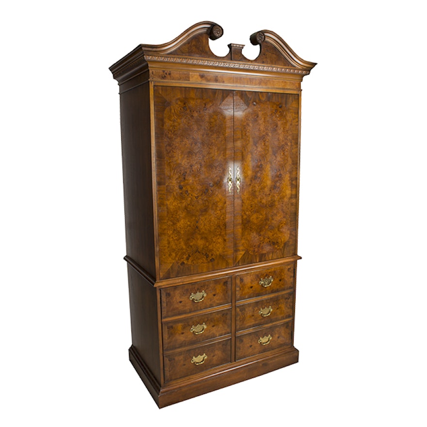 Burled Wood Veneer Media Armoire by Hekman