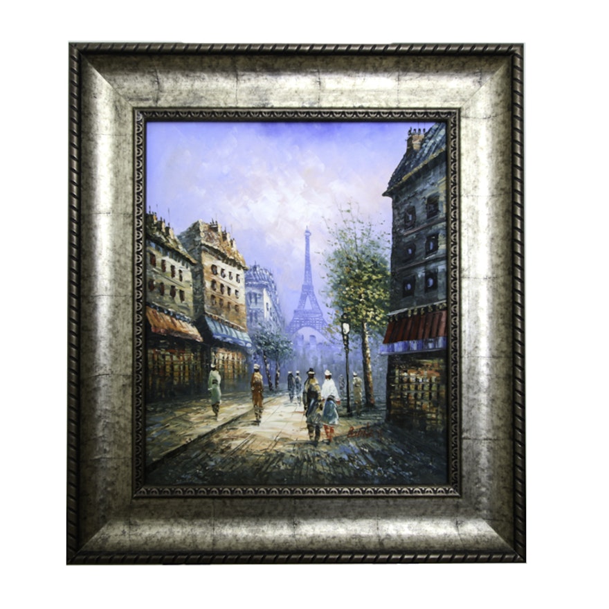 Burnett Oil Painting on Canvas of a Parisian City Scene