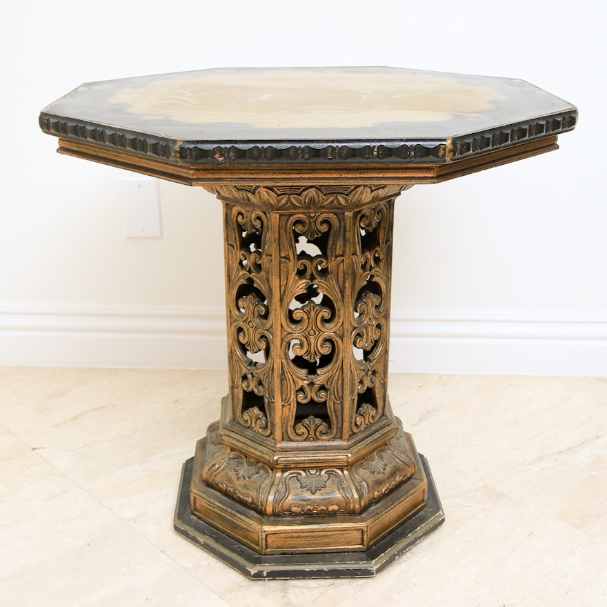 Baroque Style Gilt And Faux Finish Octagonal End Table