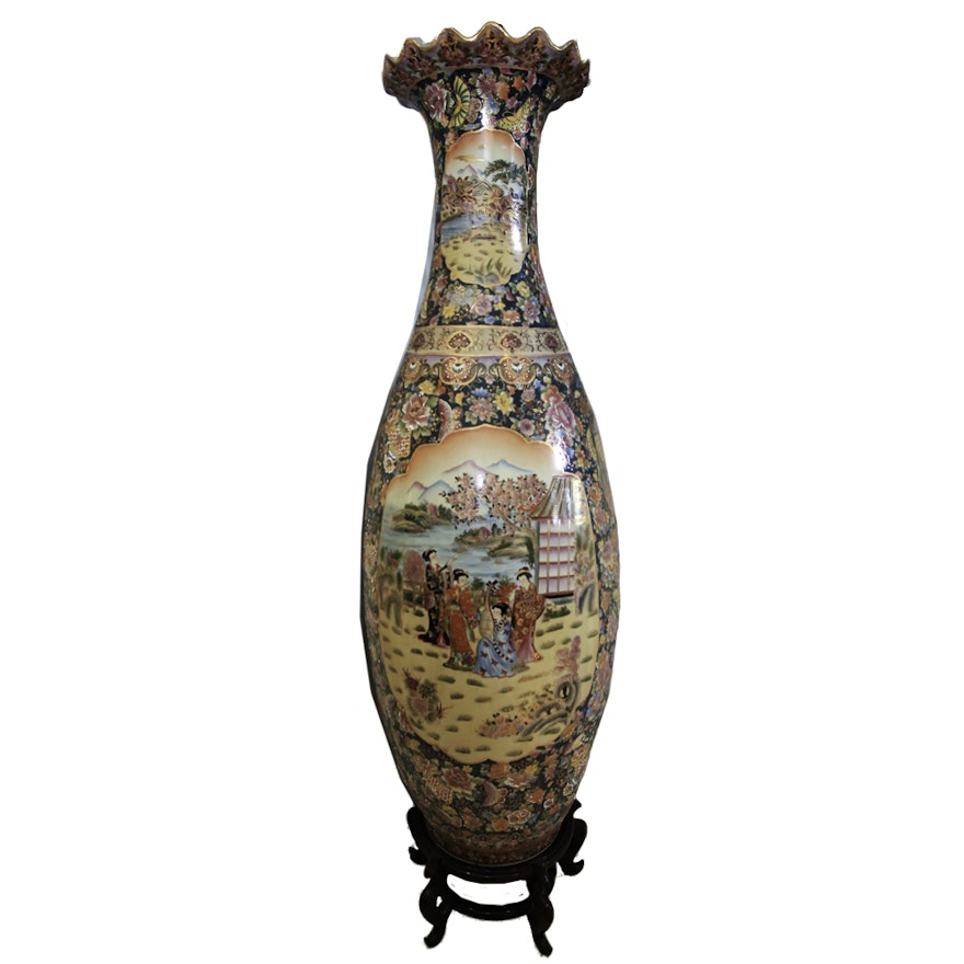 Large Chinese Satsuma Style Vase and Stand