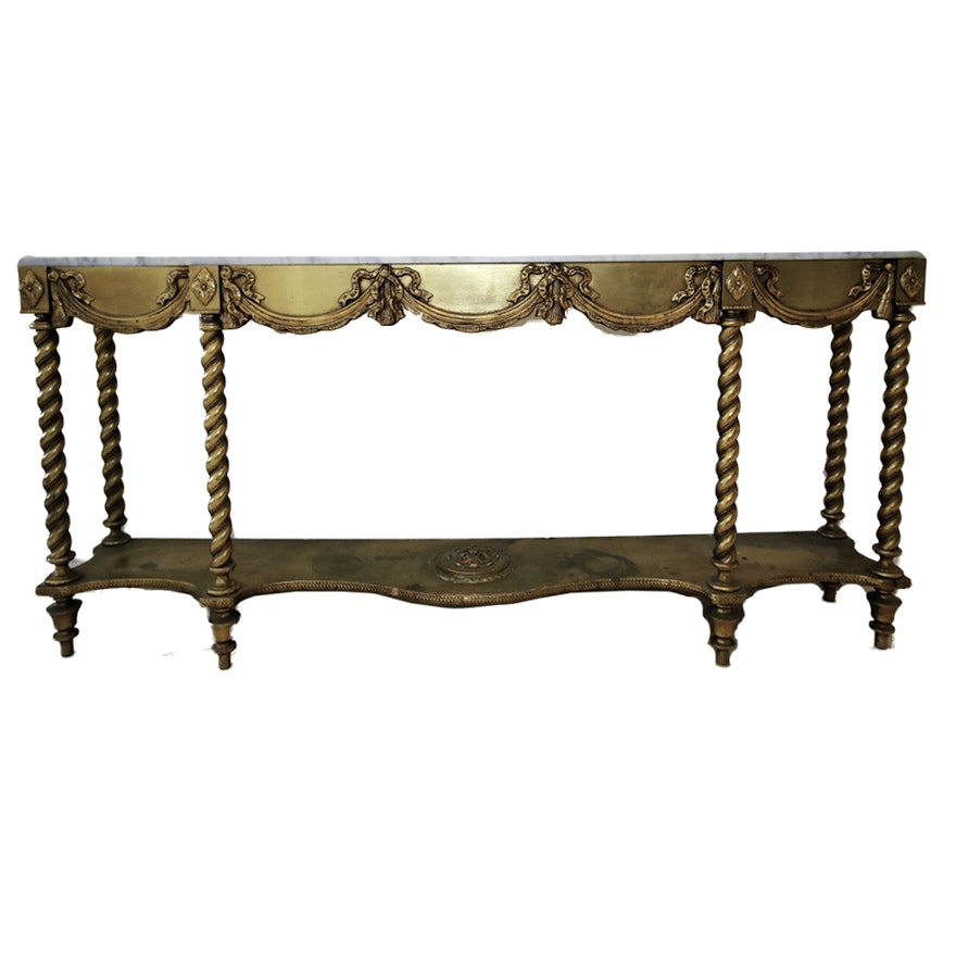 Neoclassical Style Marble Top Gilded Side Table
