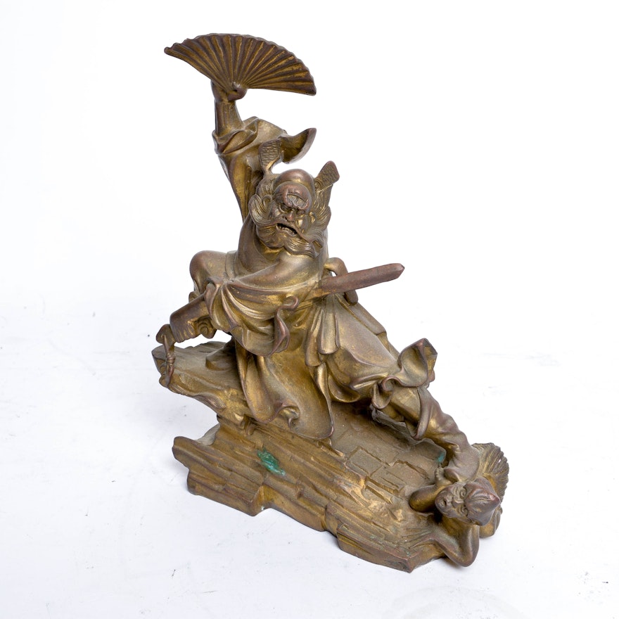 Chinese Brass-Tone Warrior Figurine