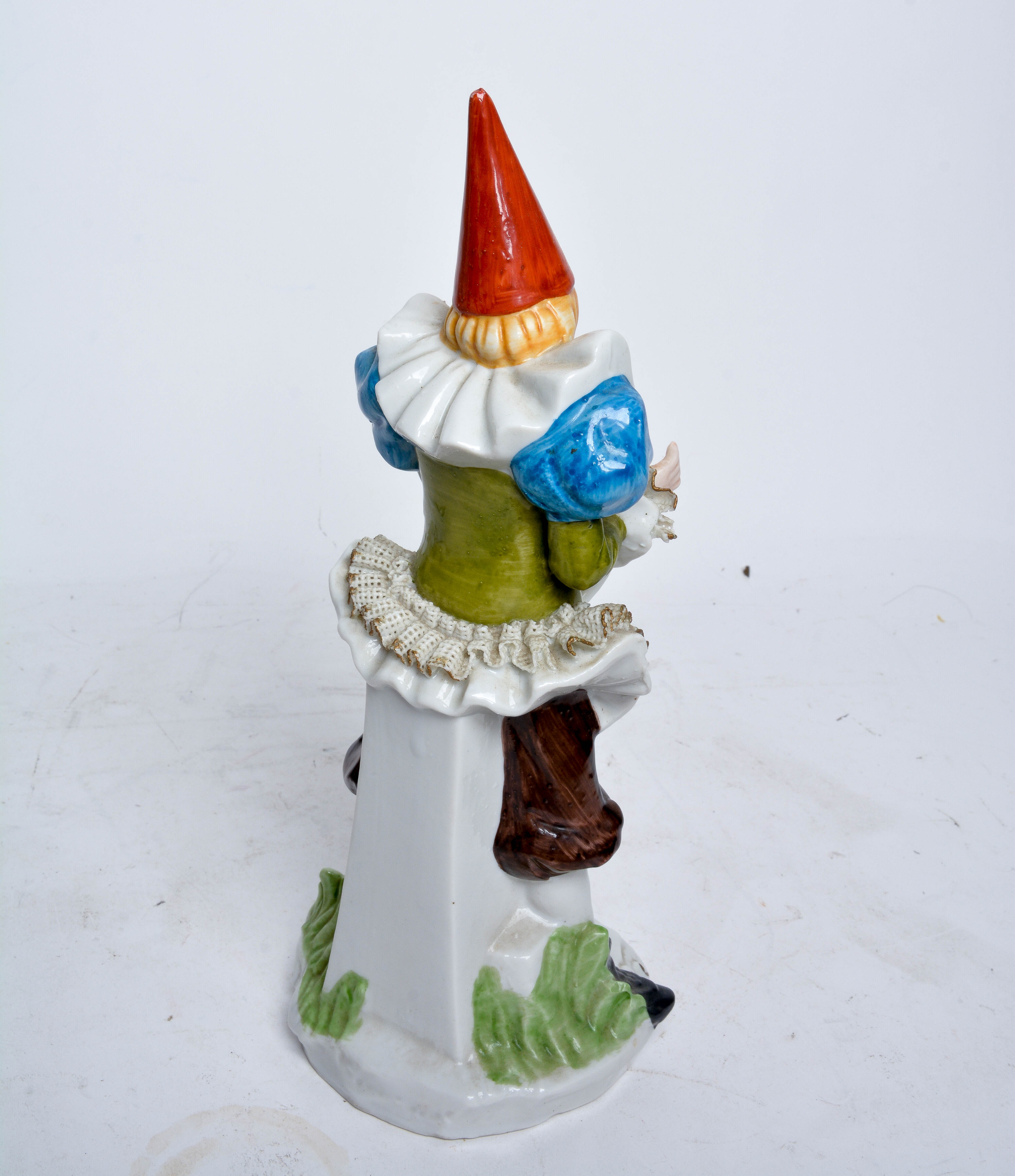 Porcelain Clown Figurine with Dresden Lace Accents