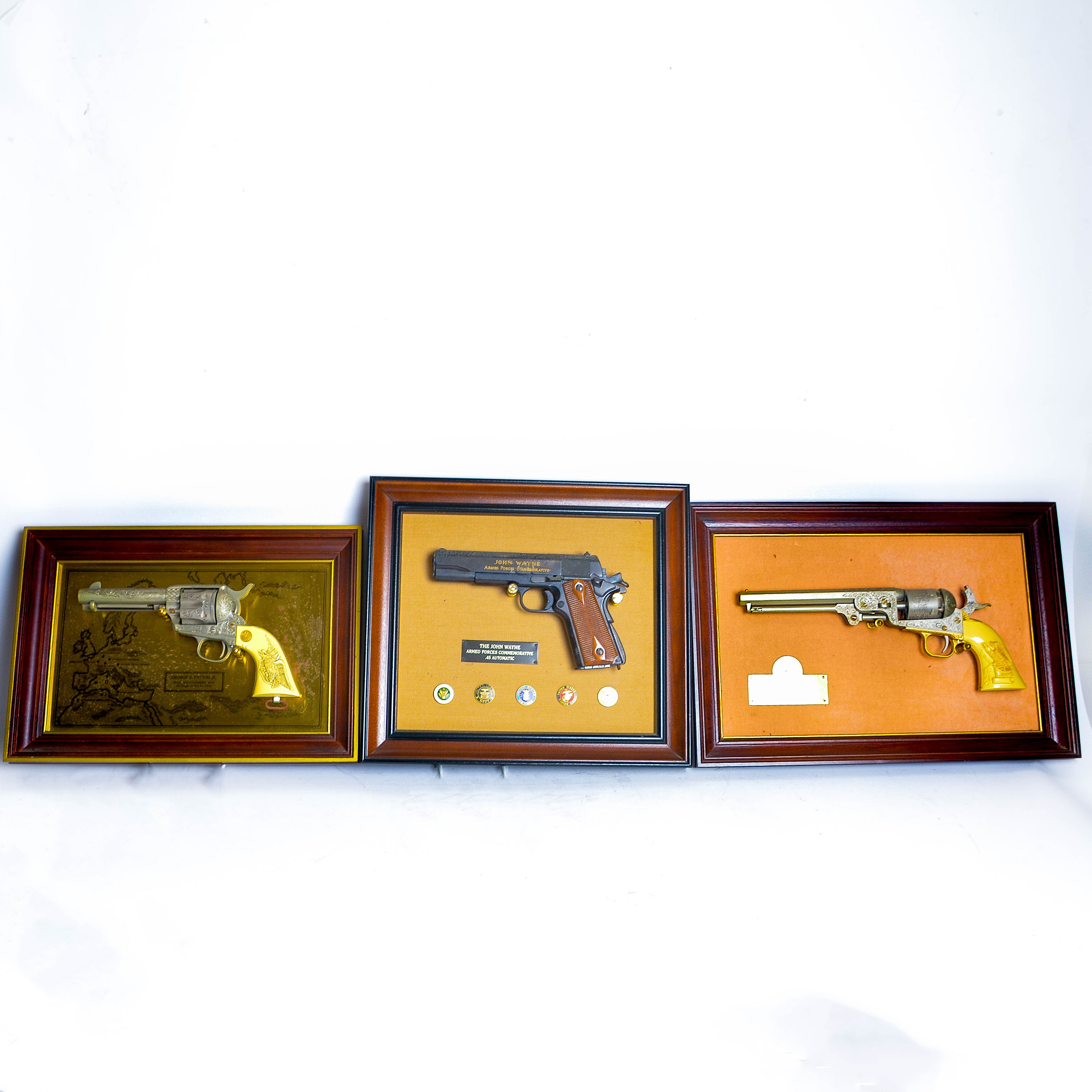 Collection of Three Framed Commemorative Replica Handguns