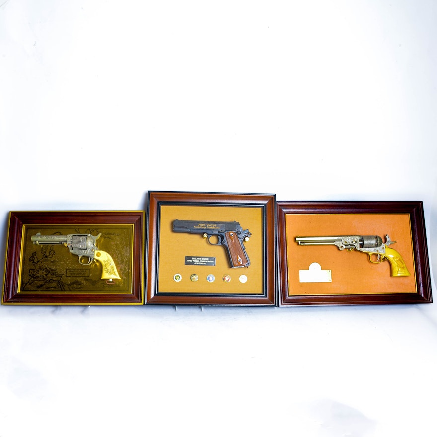 Collection of Three Framed Commemorative Replica Handguns