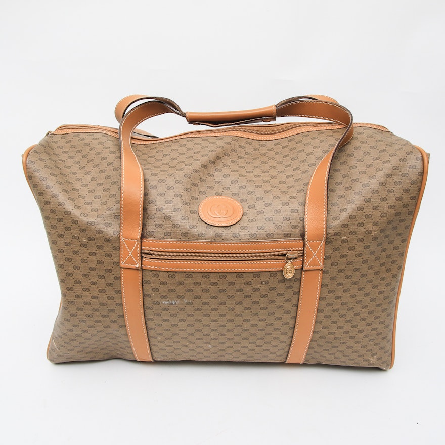 Gucci Monogram Canvas Duffle Bag Trimmed in Leather