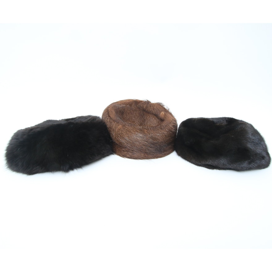 Collection of Vintage Beaver, Rabbit, and Mink Fur Hats