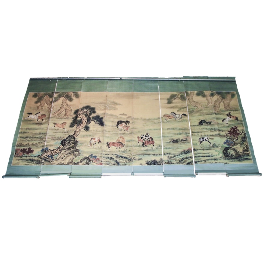 Collection of Eight Chinese Painted Hanging Scrolls