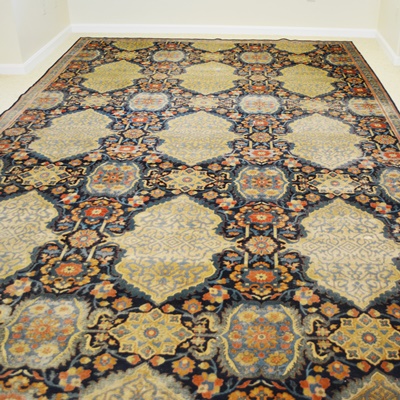 Fine Hand-Knotted Antique Lavar Kerman Wool Area Rug