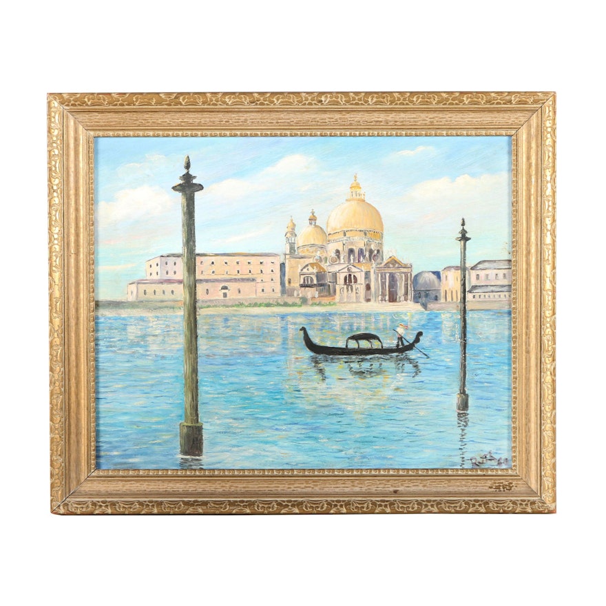 Signed Oil Painting on Board of St. Mark's Basilica