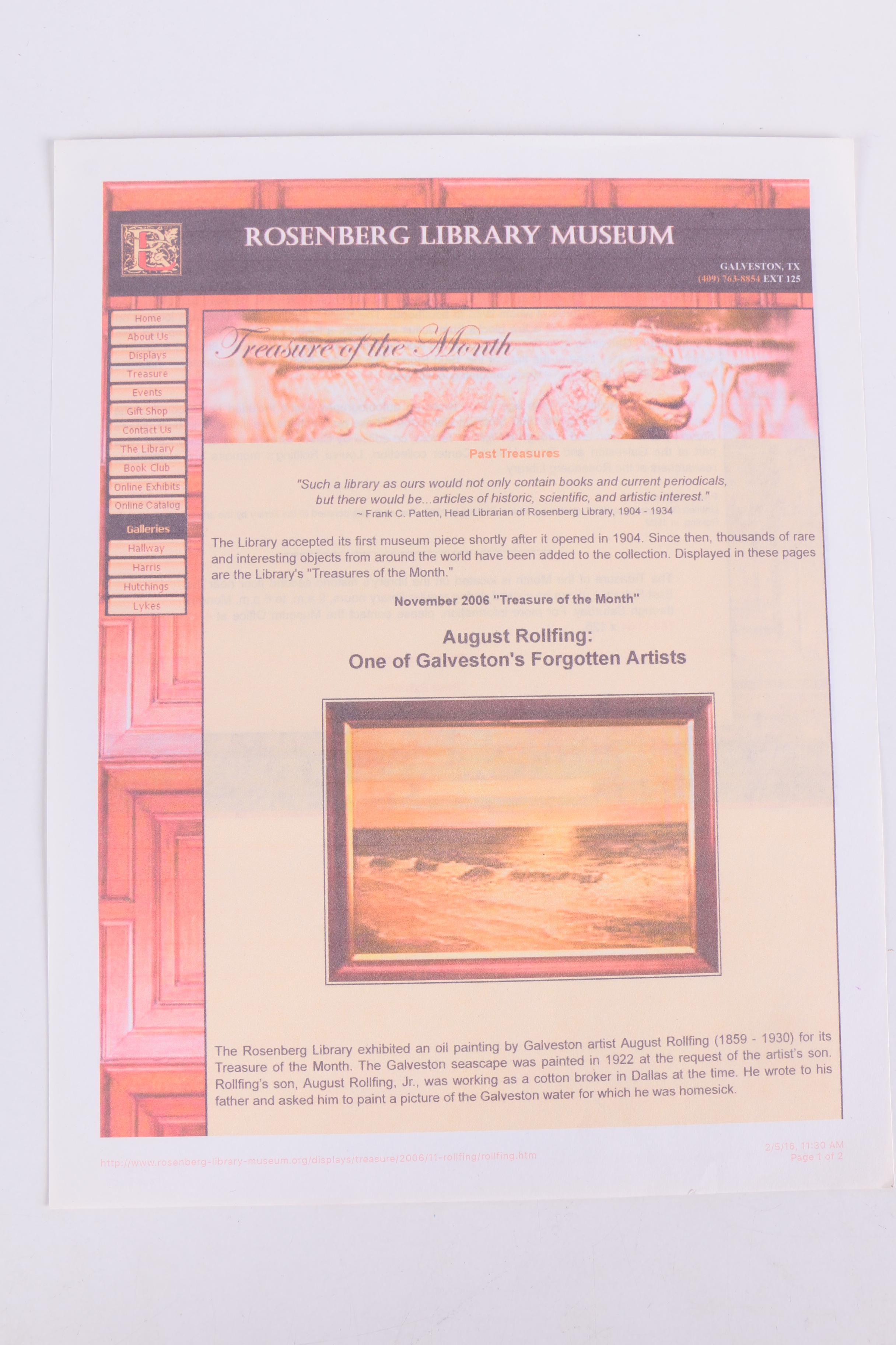 August Rollfing Oil Painting of Seascape