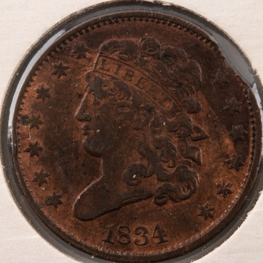 1834 Classic Head Half Cent with a Clipped Planchet