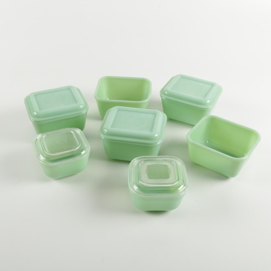 Jadeite Green Glass Containers with Plastic Lids