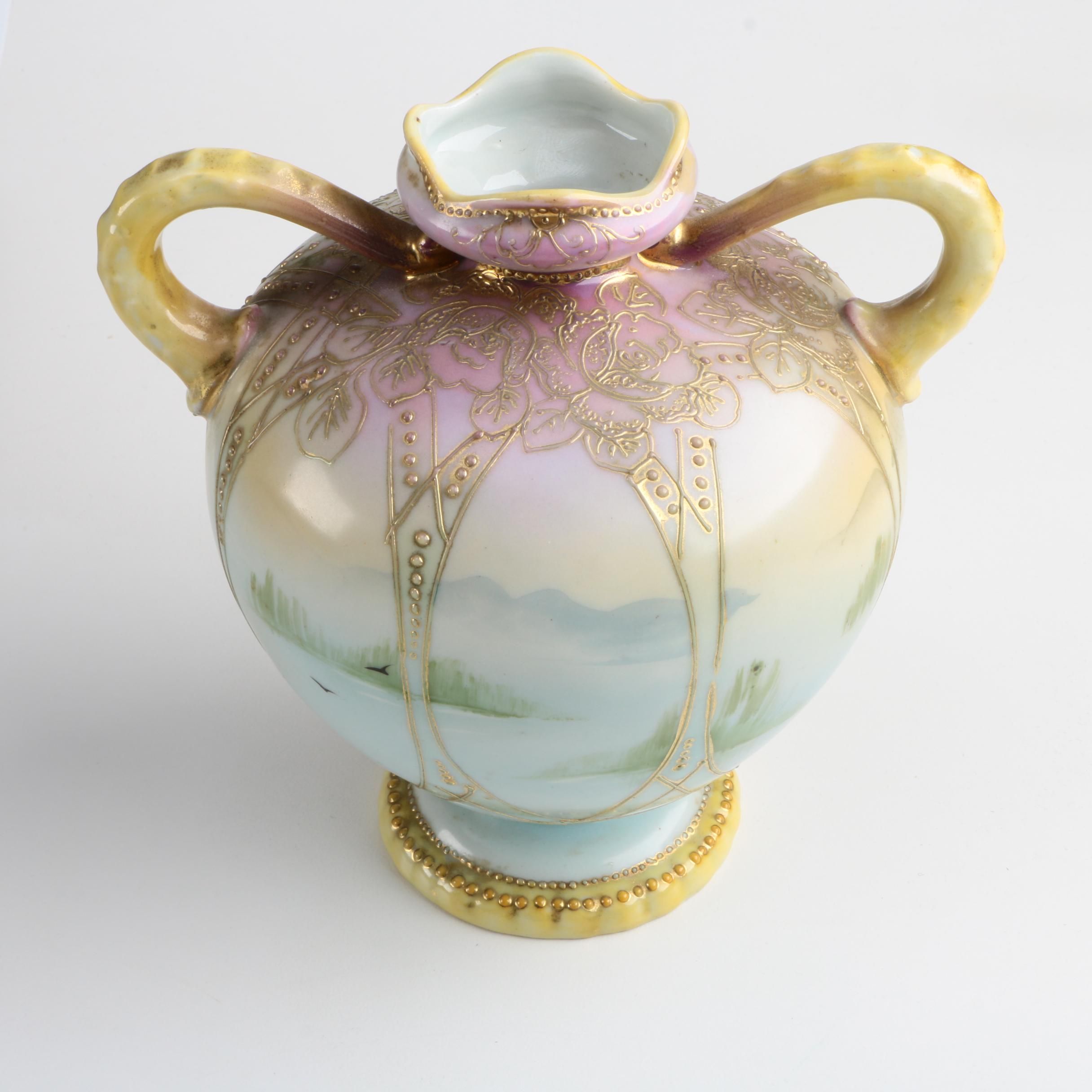 Vintage Hand Painted Nippon Handled Urn Vase