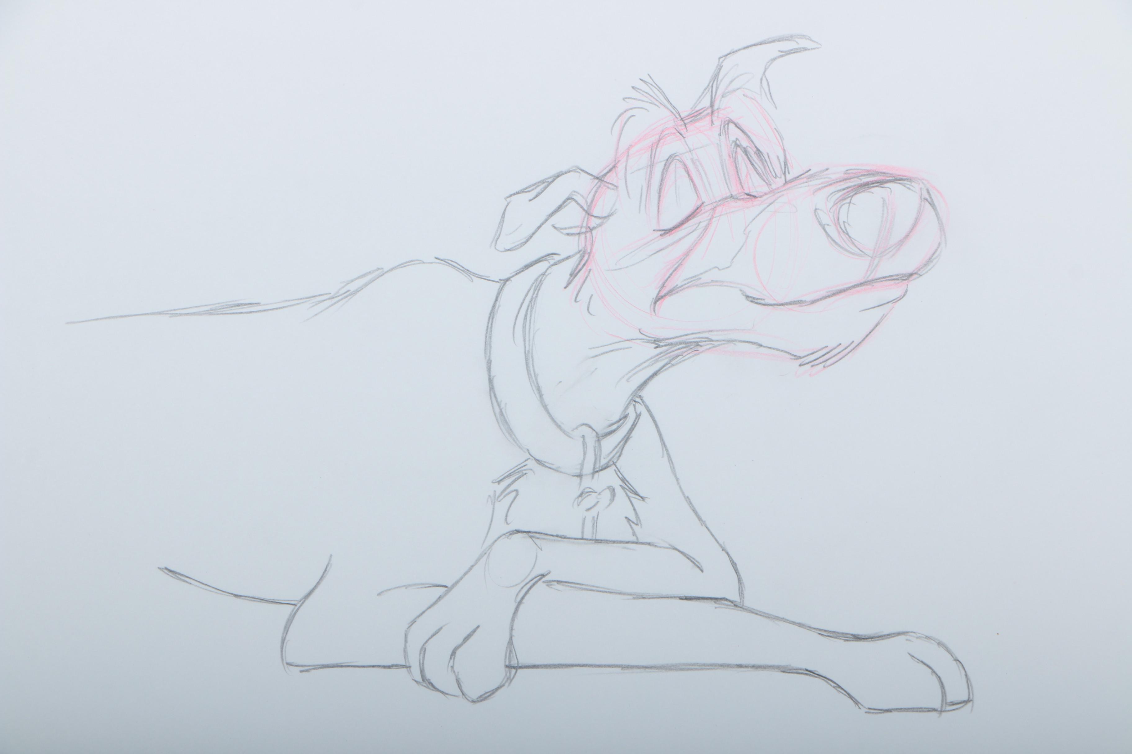 Original Production Sketches of Copper and Chief from "The Fox and the Hound"