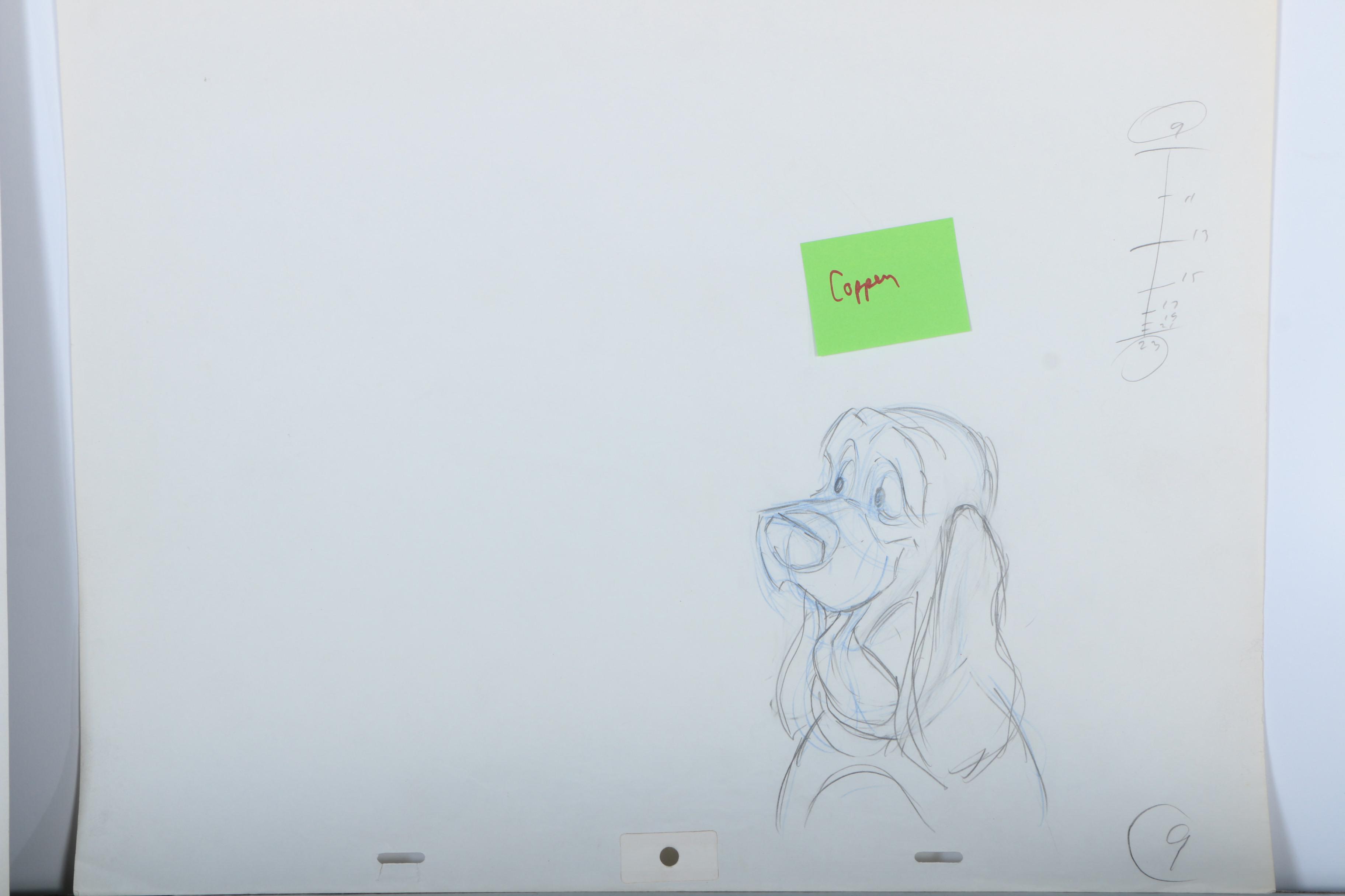 Original Production Sketches of Copper and Chief from "The Fox and the Hound"