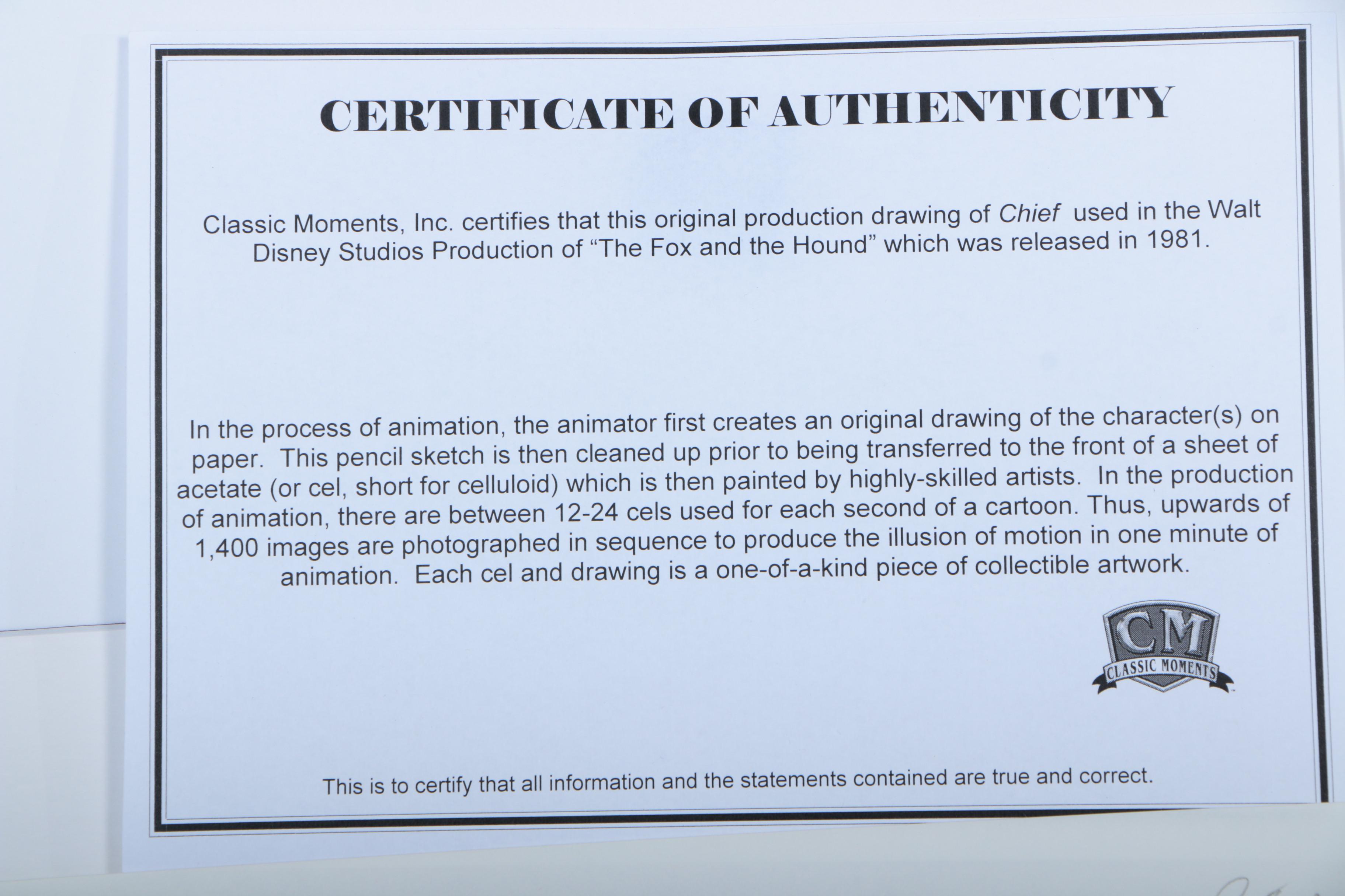 Original Production Sketches of Copper and Chief from "The Fox and the Hound"