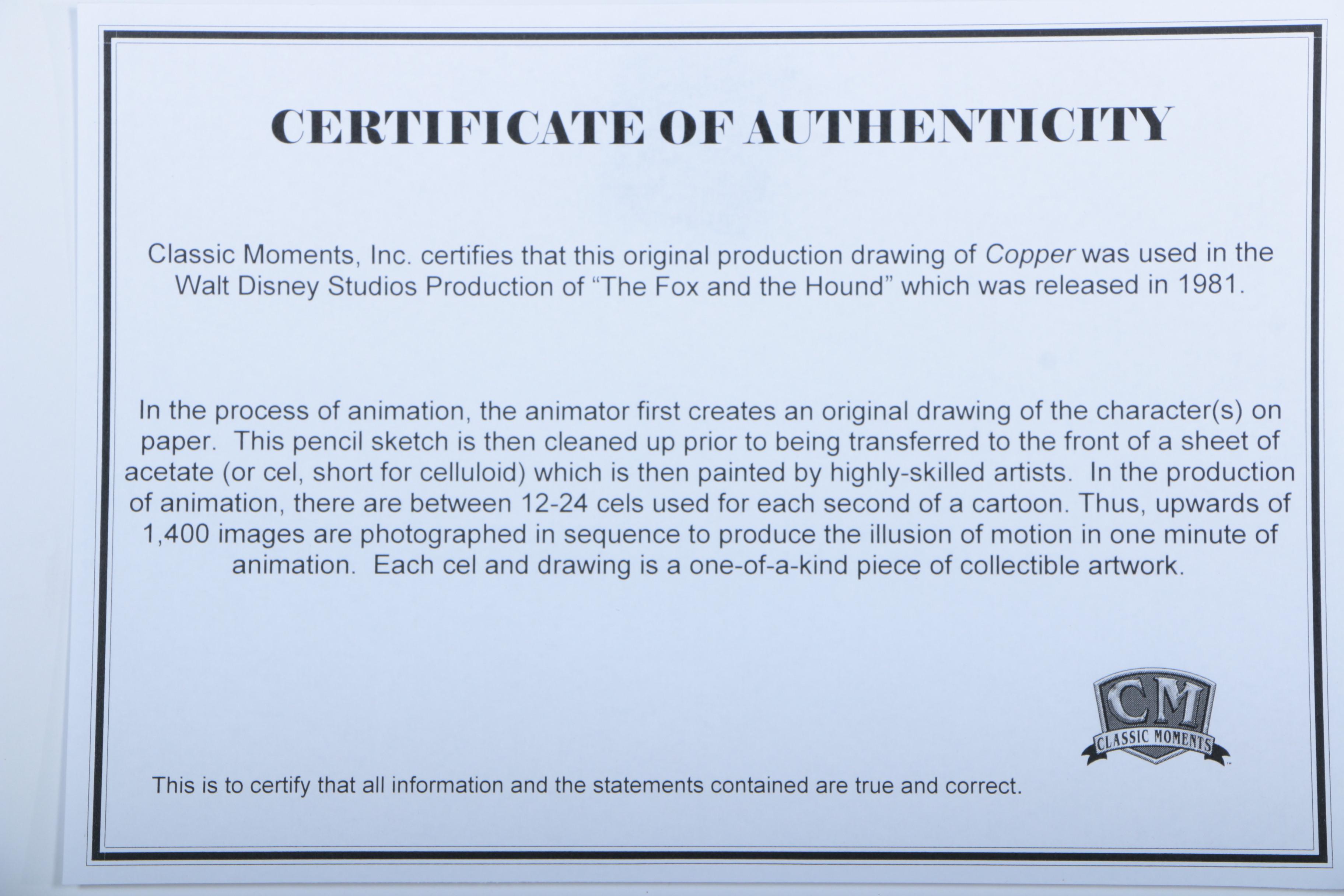 Original Production Sketches of Copper and Chief from "The Fox and the Hound"