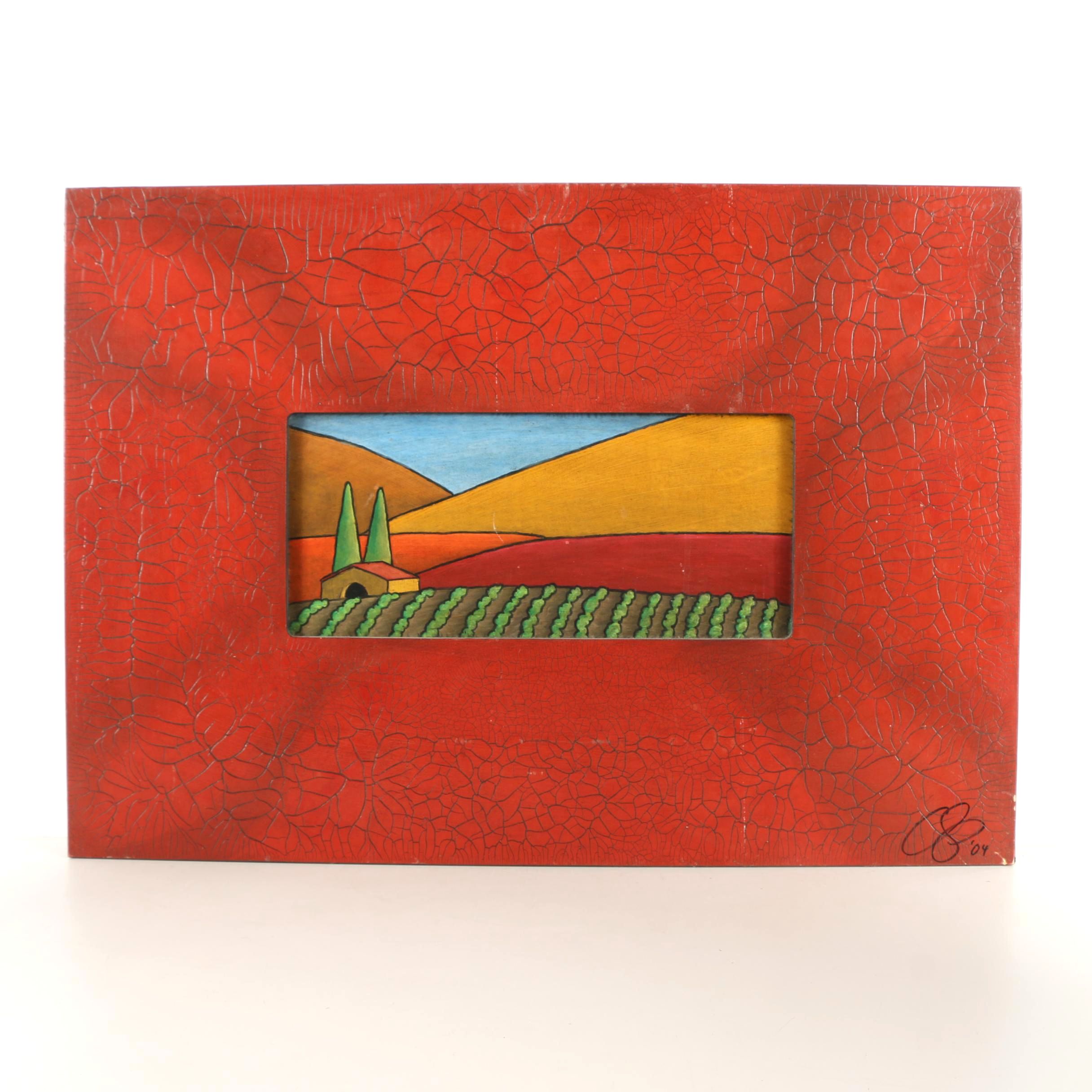 Chip DuPont Original Oil Pastel On Wood  With Artist Made Frame