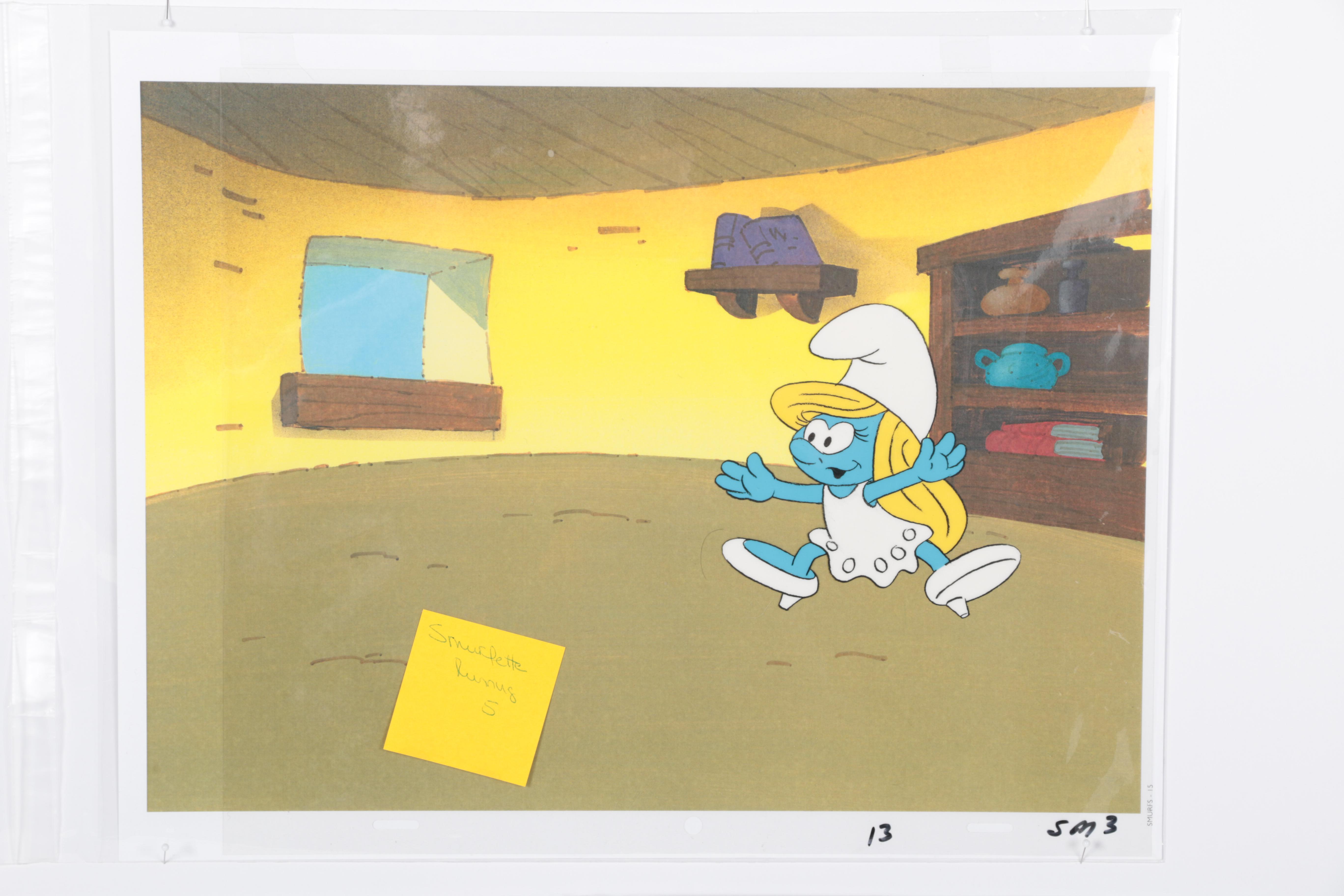 Three Smurfs Original Production Cels With An Original Master Background