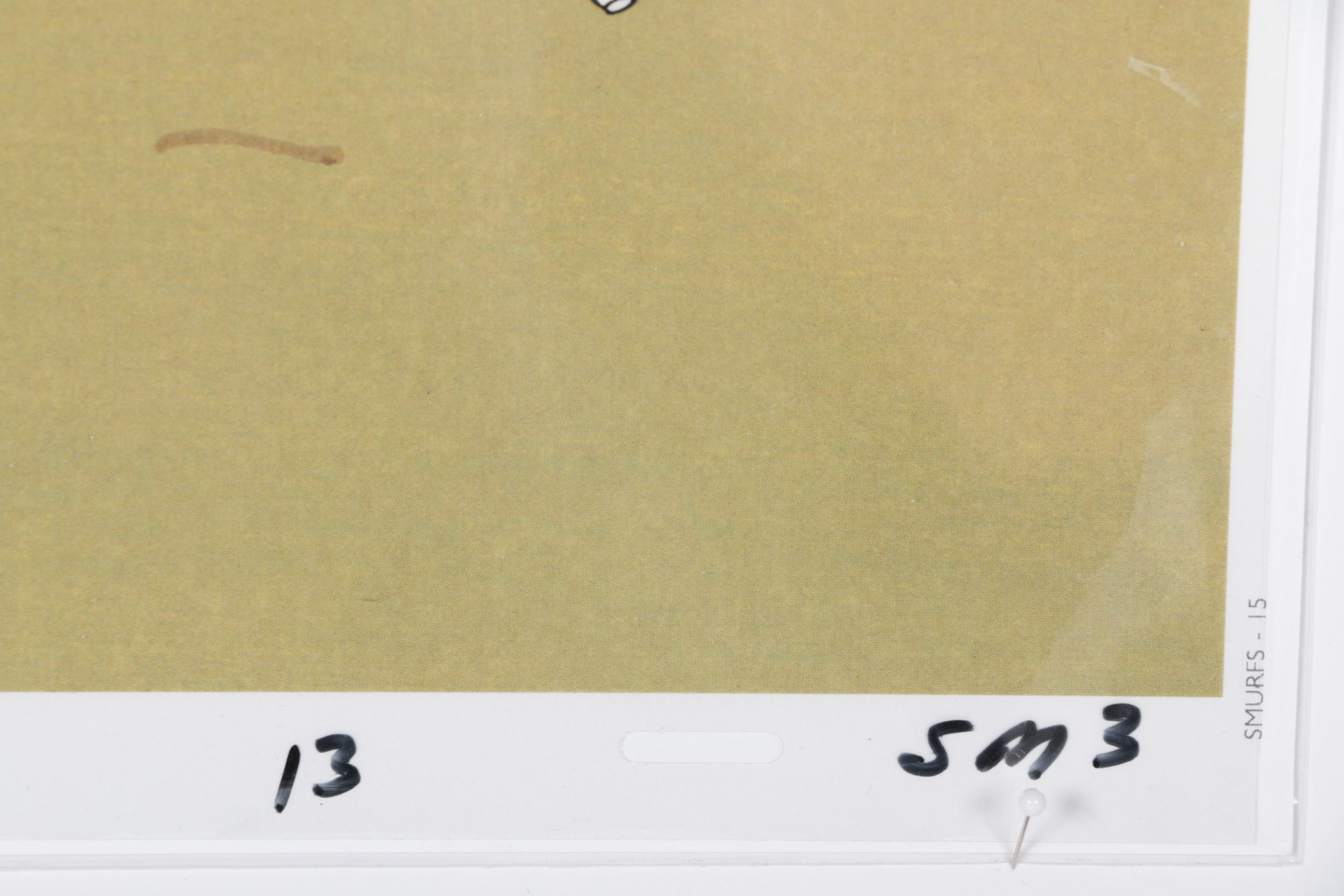 Three Smurfs Original Production Cels With An Original Master Background