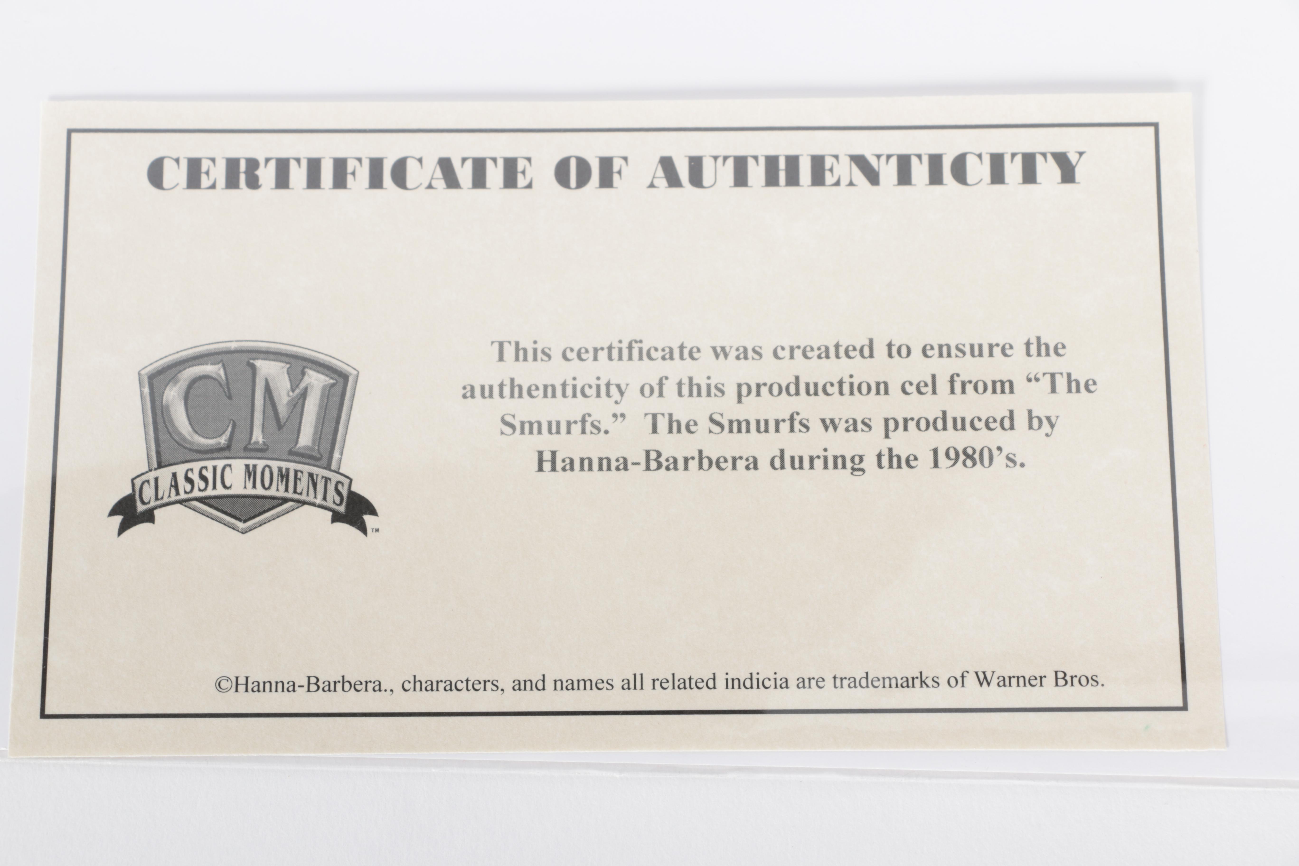 Three Smurfs Original Production Cels With An Original Master Background