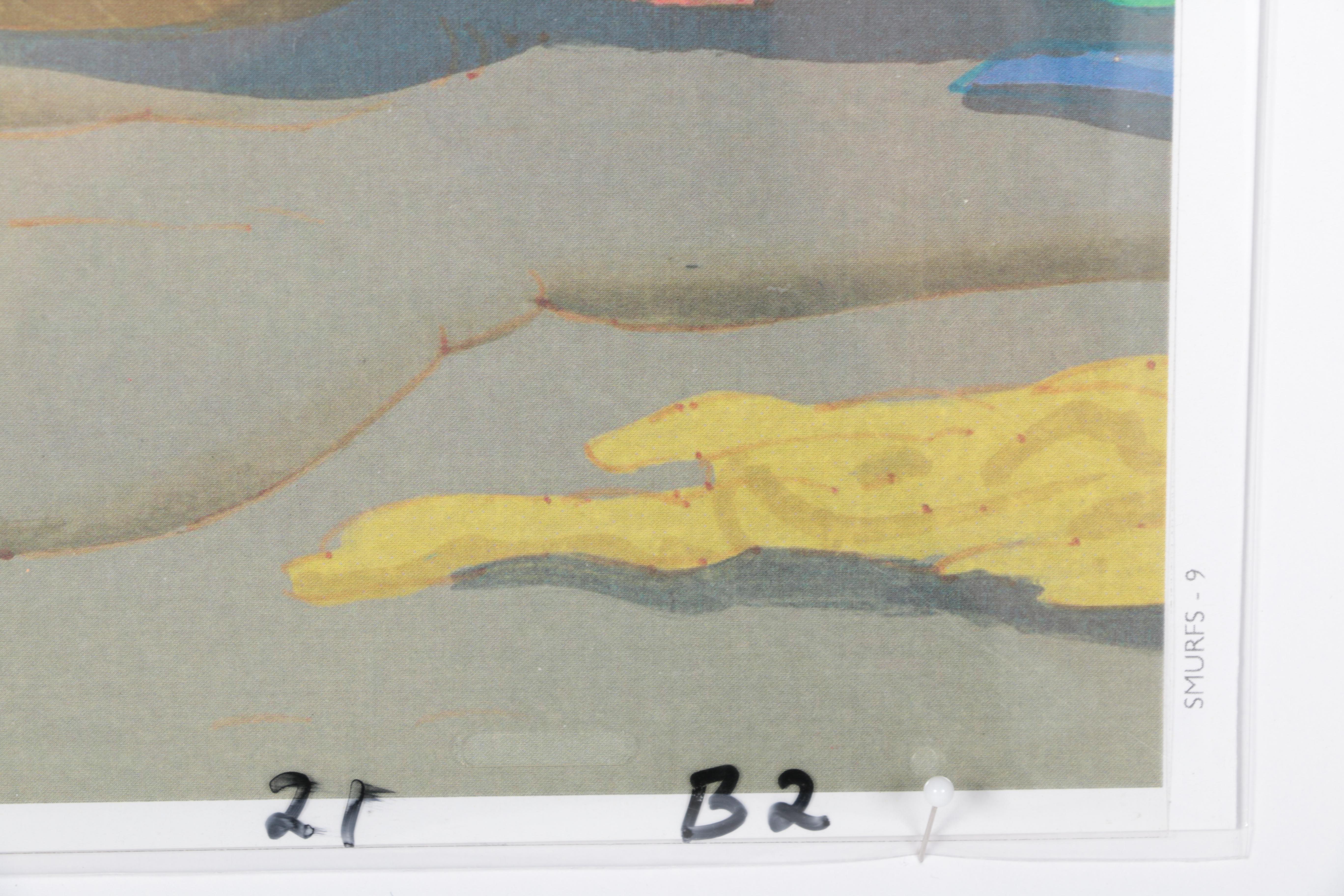 Three Smurfs Original Production Cels With An Original Master Background