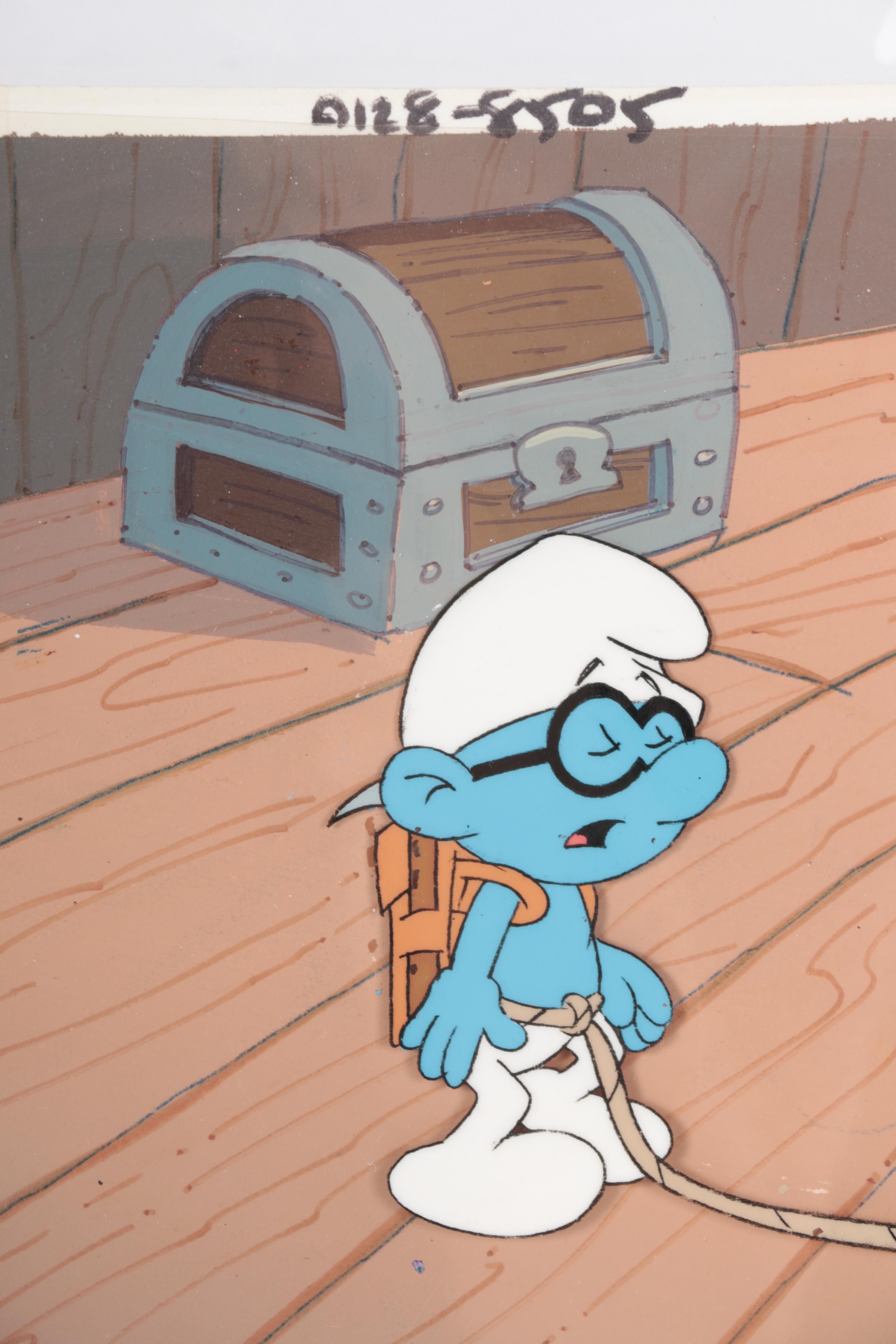 Three Smurfs Original Production Cels With An Original Master Background