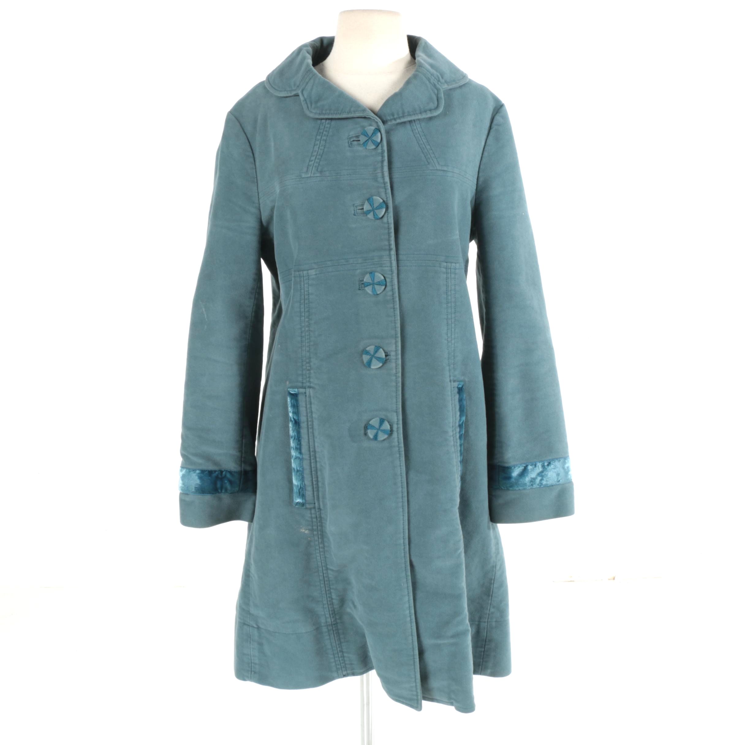 Marc Jacobs Light Blue Velvet Trimmed Coat