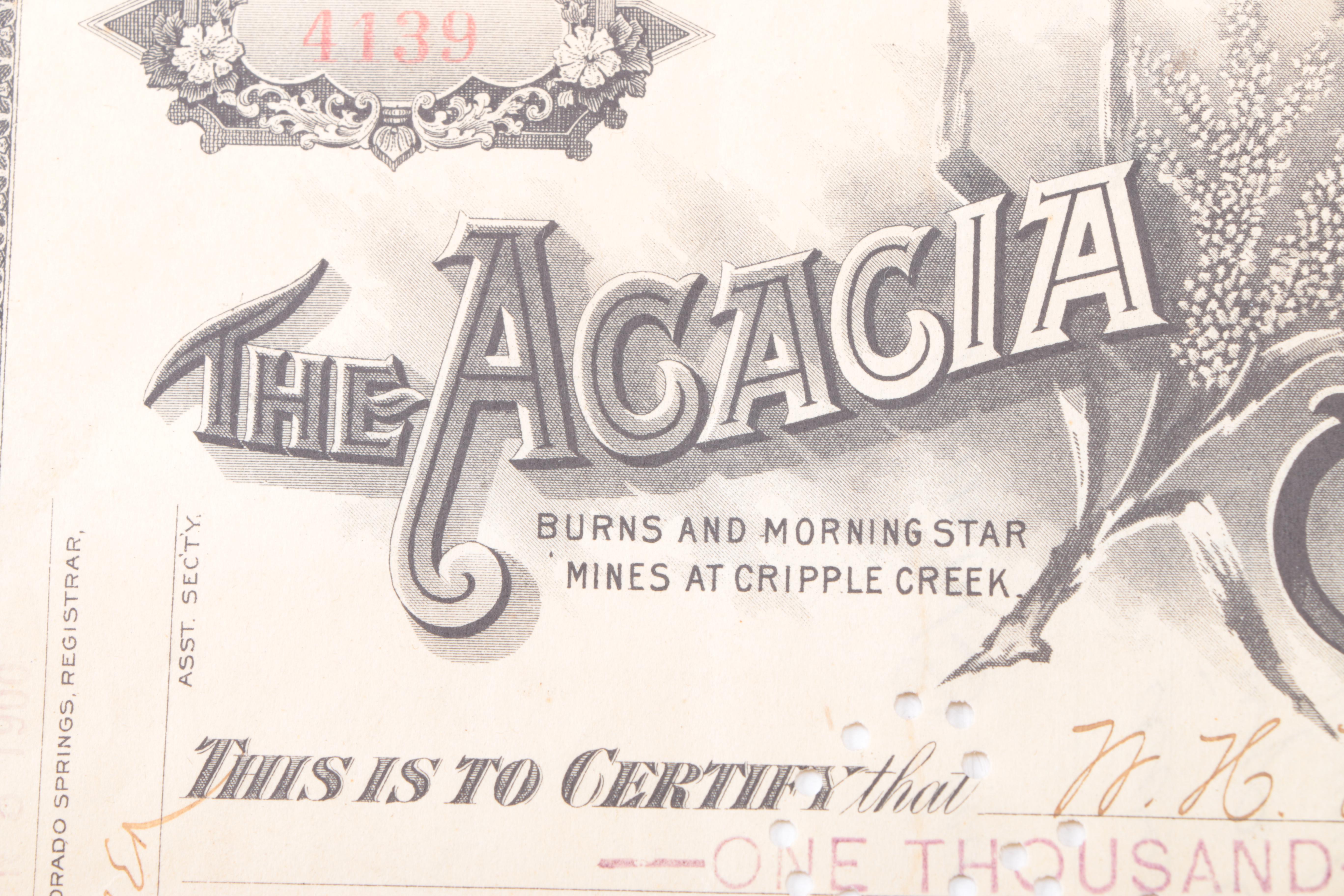 Antique Railroad and Gold Mining Share Certificates and Resin Coin Bank