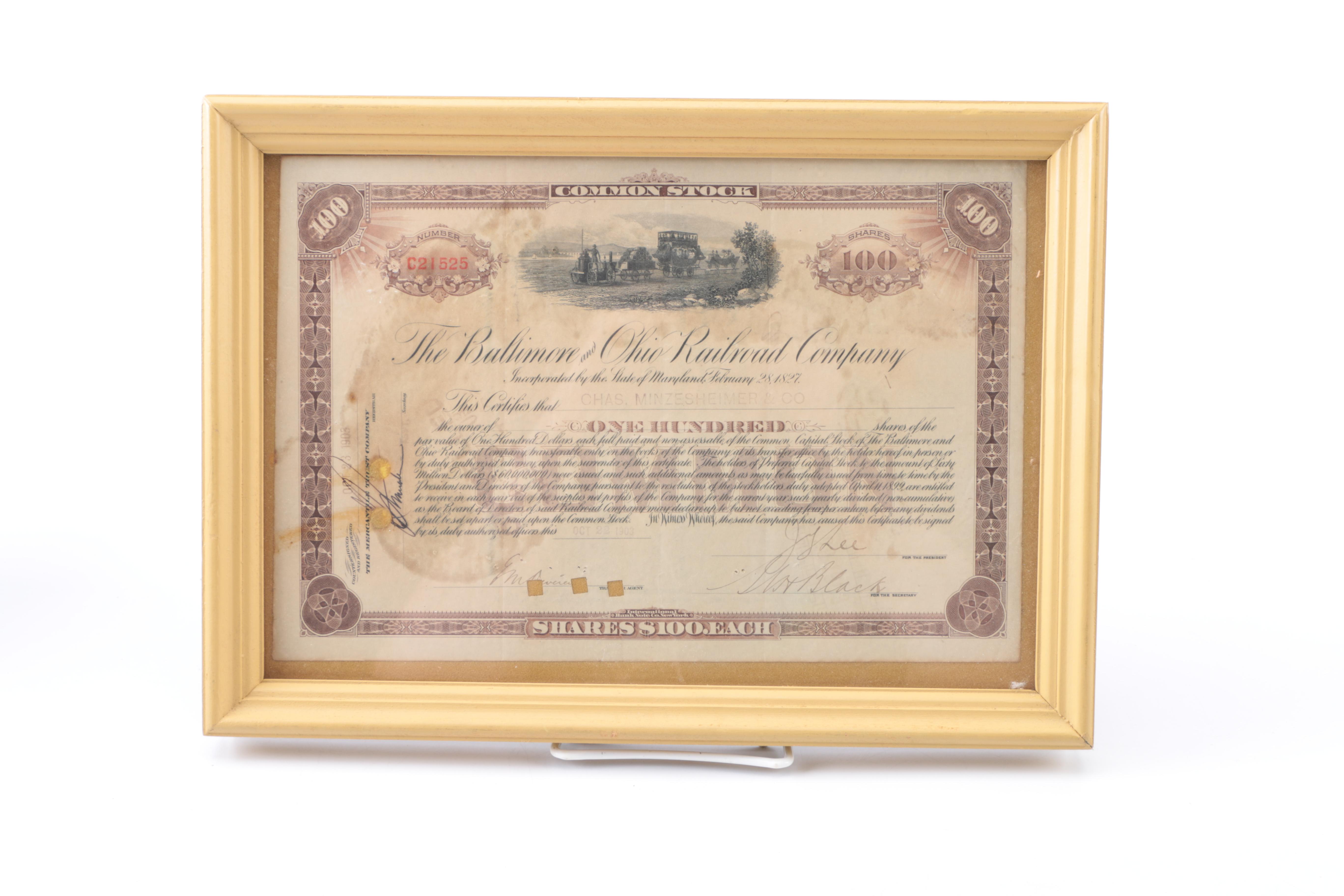 Antique Railroad and Gold Mining Share Certificates and Resin Coin Bank