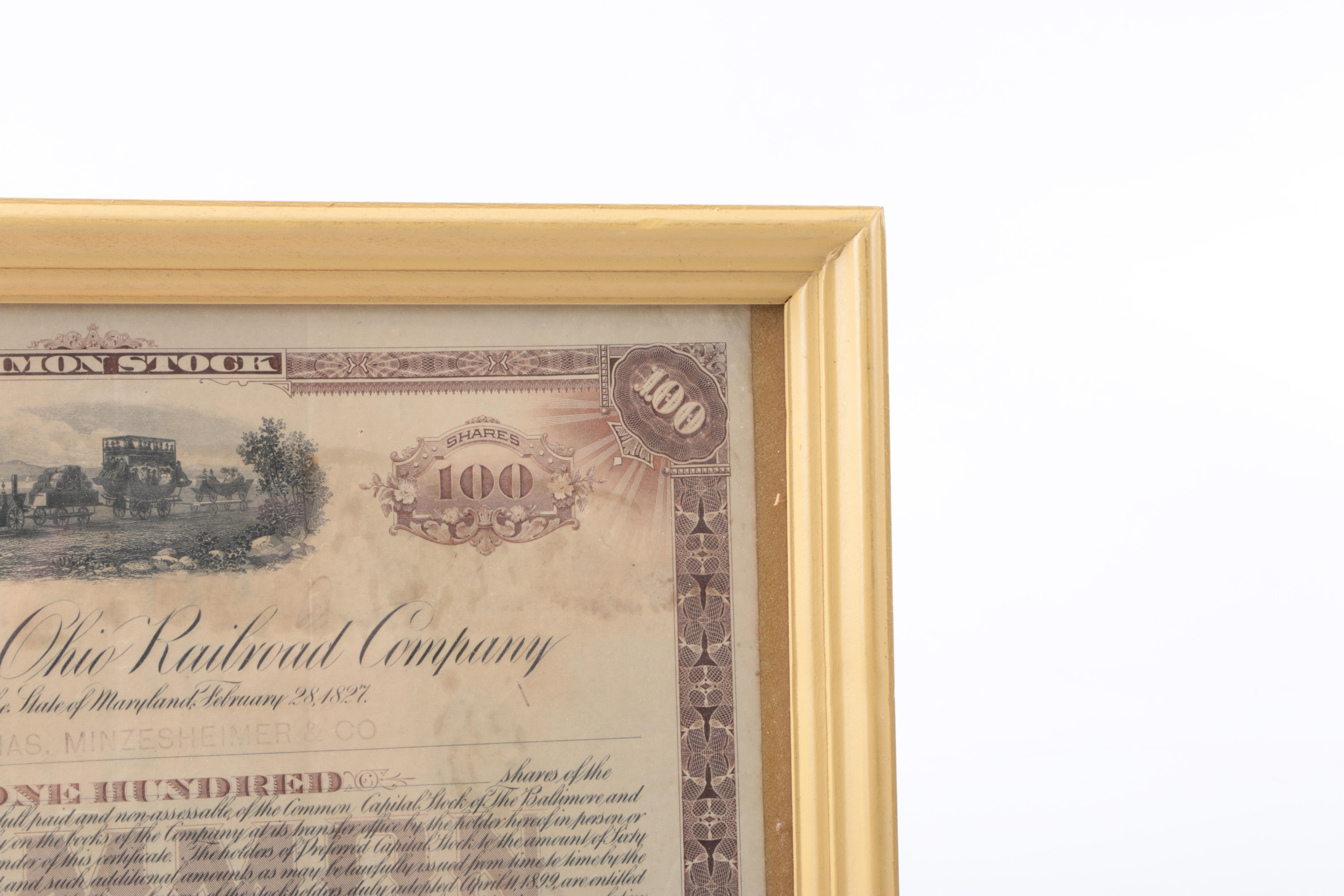 Antique Railroad and Gold Mining Share Certificates and Resin Coin Bank