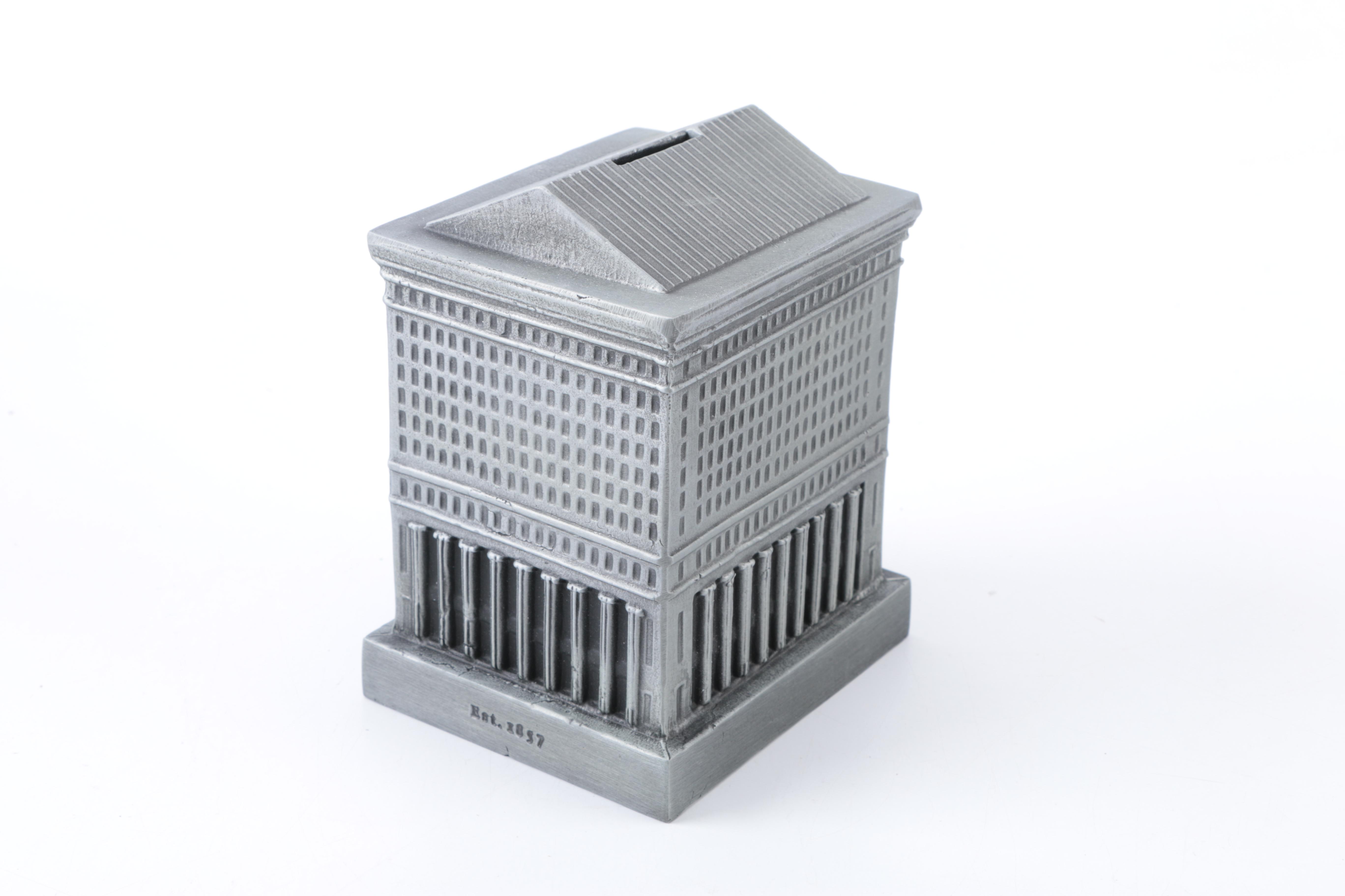 Antique Railroad and Gold Mining Share Certificates and Resin Coin Bank