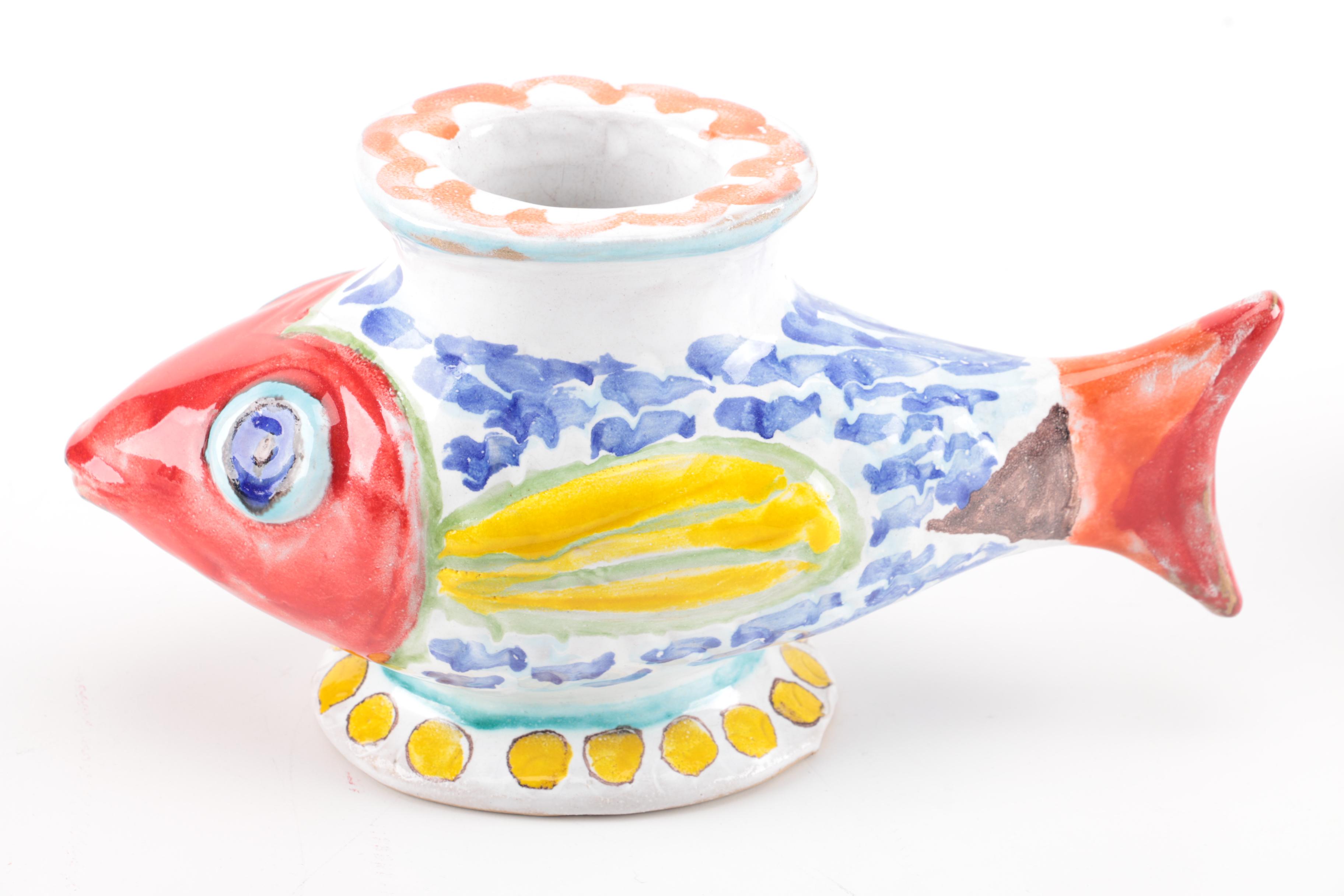 DeSimone Pottery Fish Vase and Candle Holders