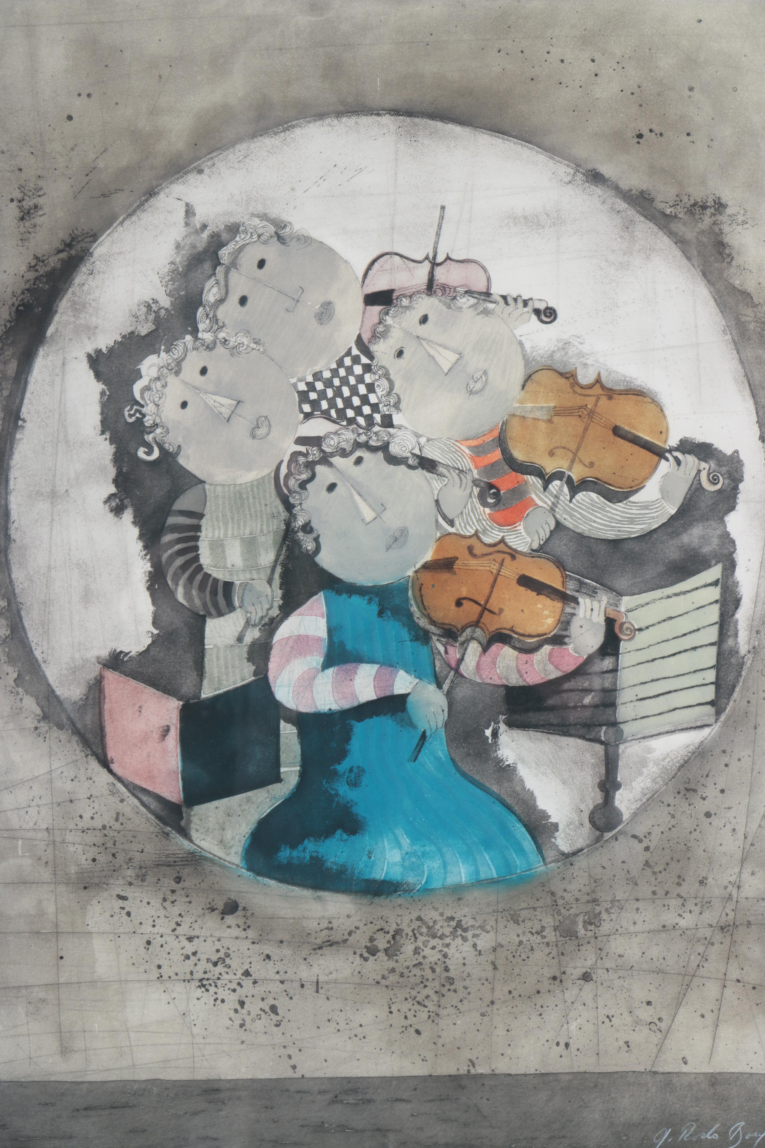 Graciela Rodo Boulanger Limited Edition Aquatint Etching of Musicians