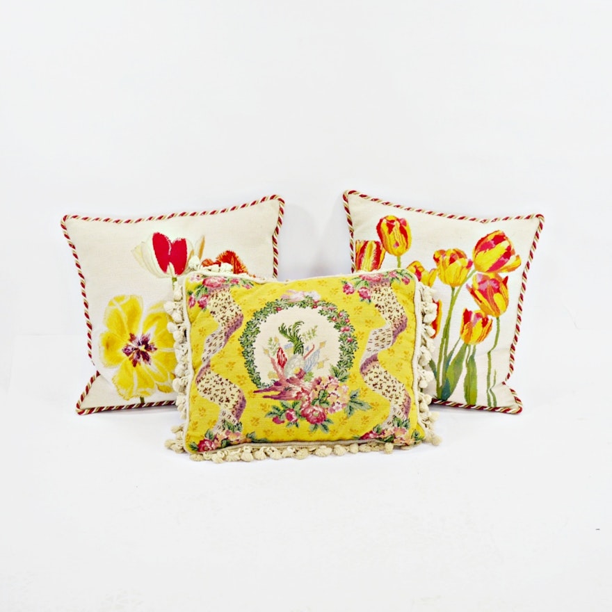 Three Needlepoint Pillows