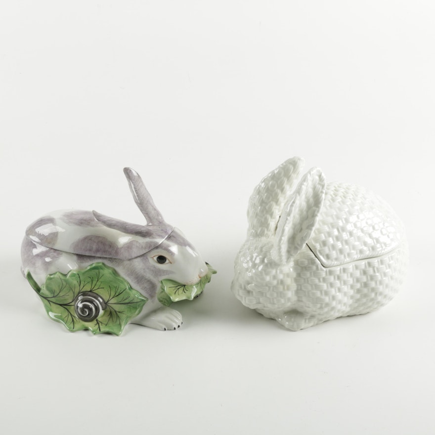 Pair of Ceramic Rabbit Containers