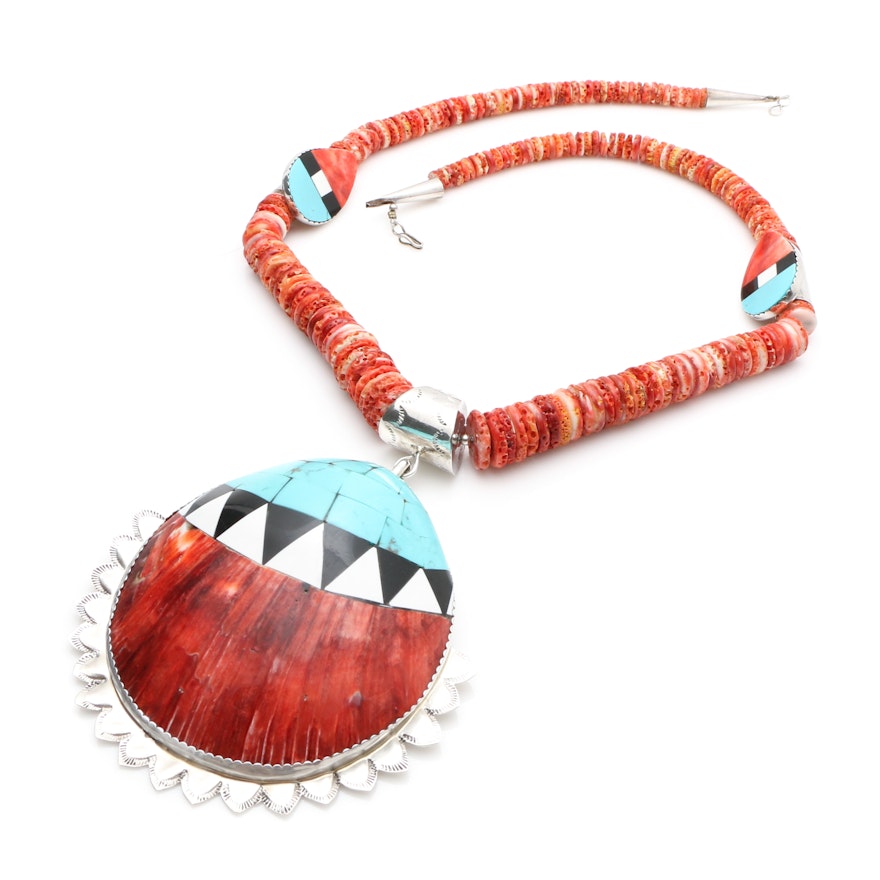 Matthew Coriz Spiny Oyster, Turquoise, Howlite, and Coral Statement Necklace