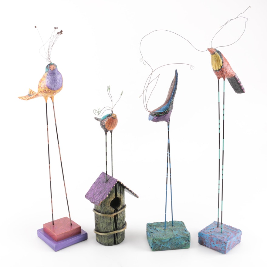 Set of Four J.W. Studio 1999-2002 "Whipple" Bird Figurines