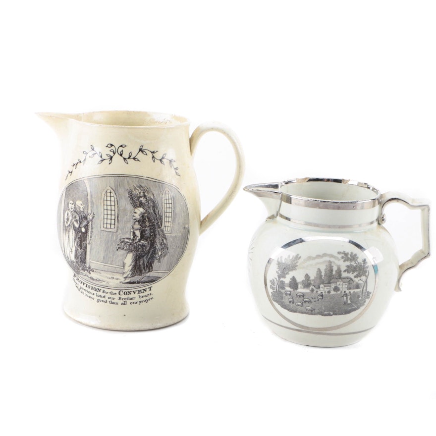 Antique English Ceramic Transfer Pitchers