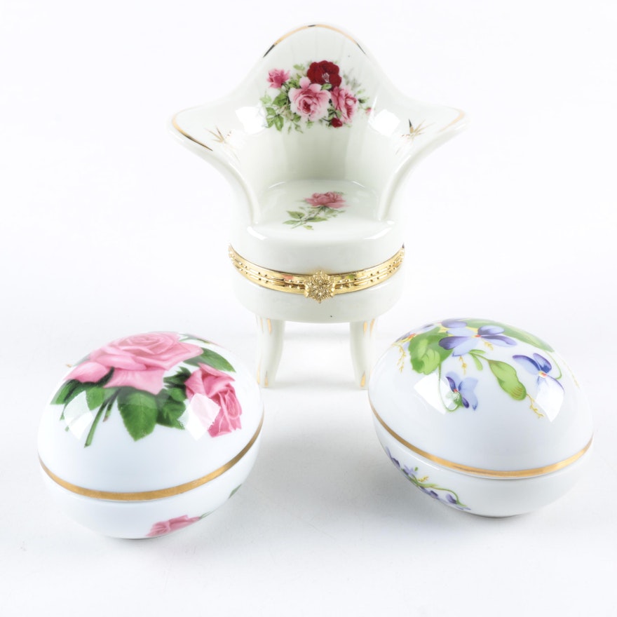 Porcelain Trinket Boxes Including The Danbury Mint