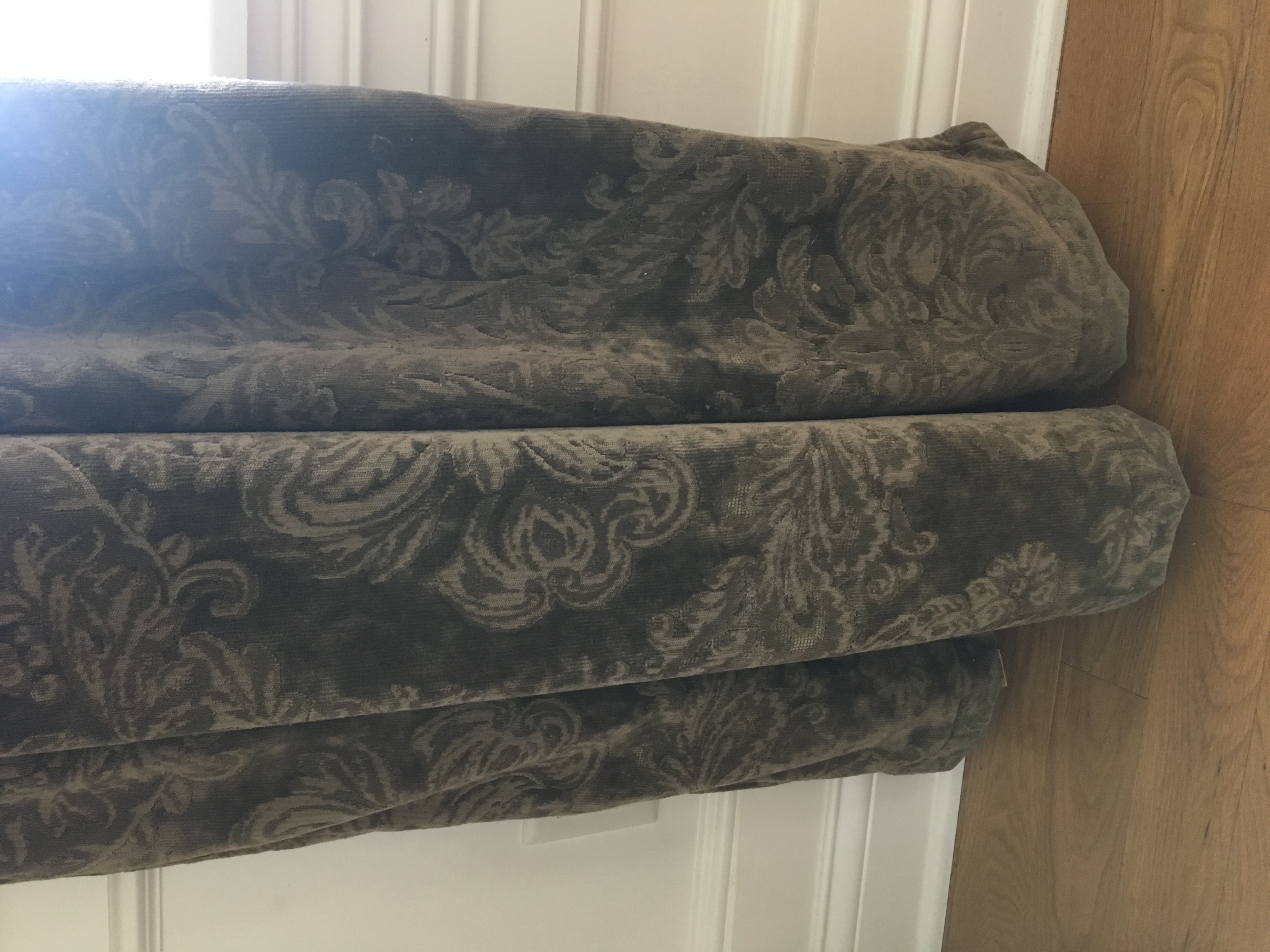 Four Olive Green Chenille Curtain Panels