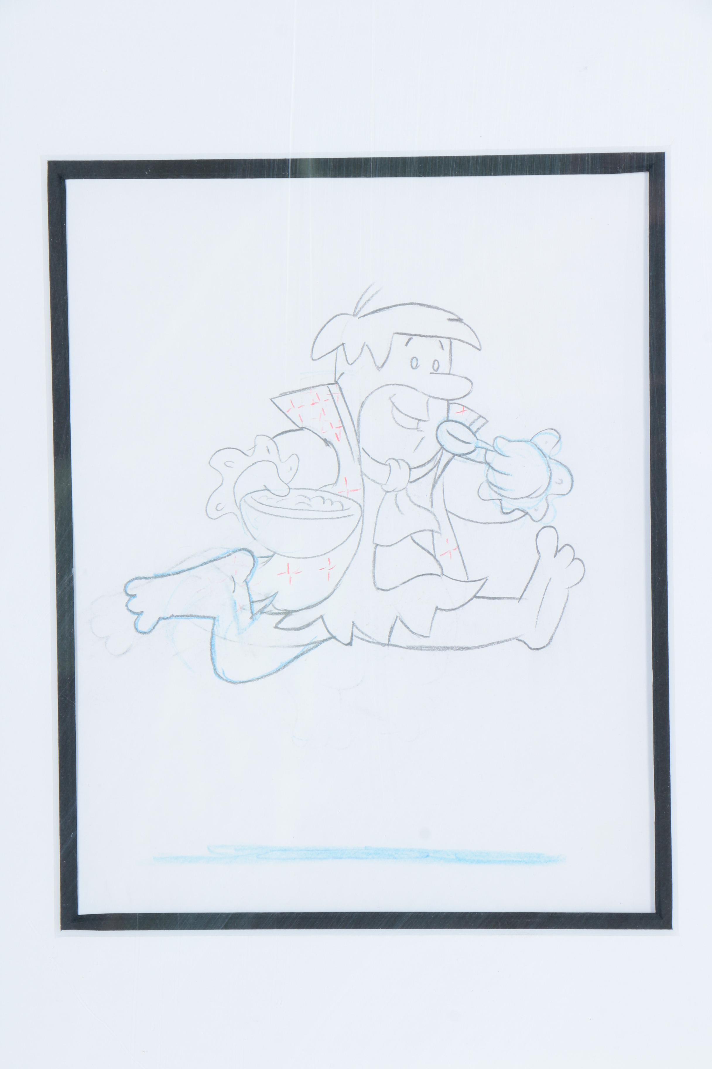 1980s Barney Rubble Flintstones Production Cel with Matching Drawing