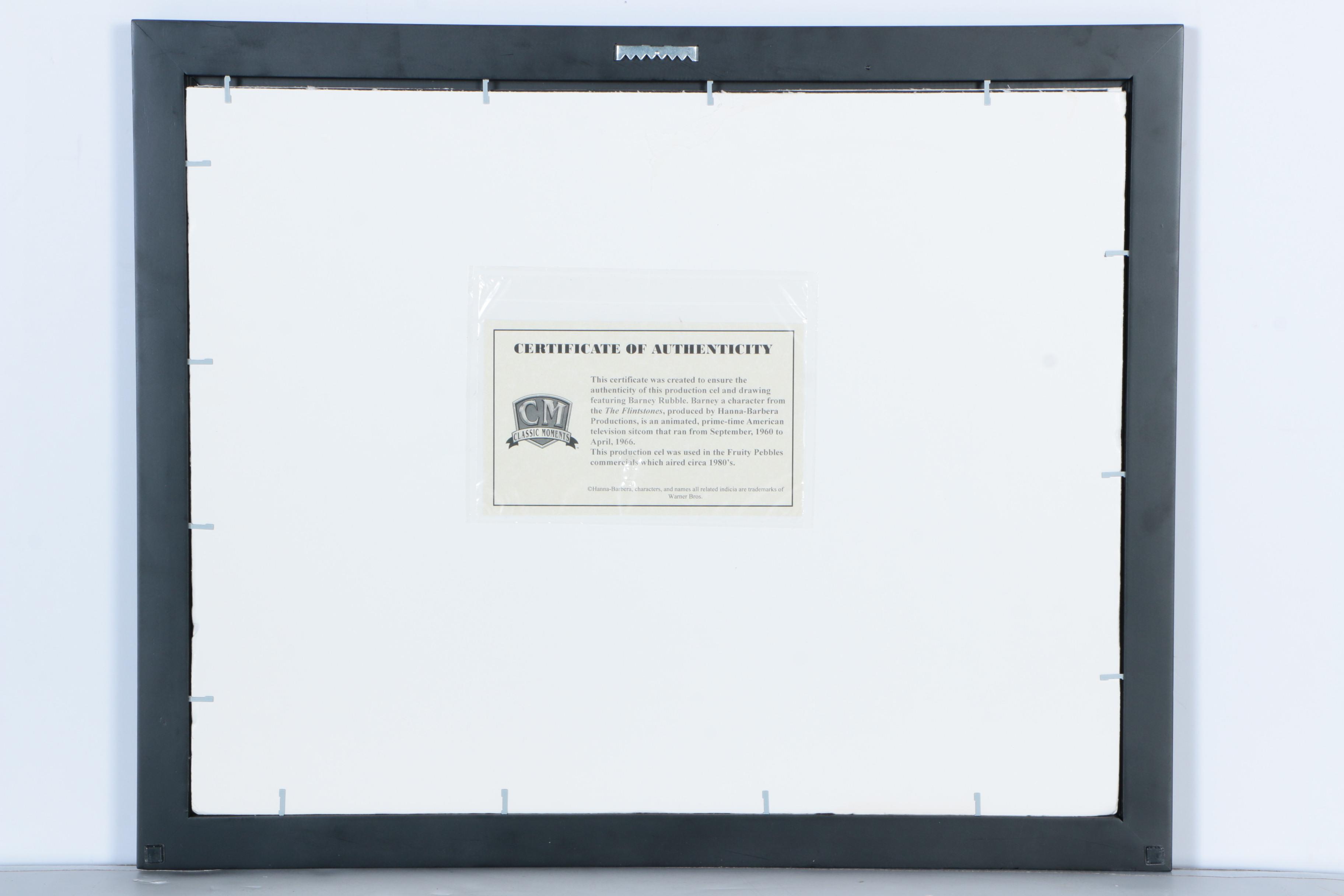 1980s Barney Rubble Flintstones Production Cel with Matching Drawing