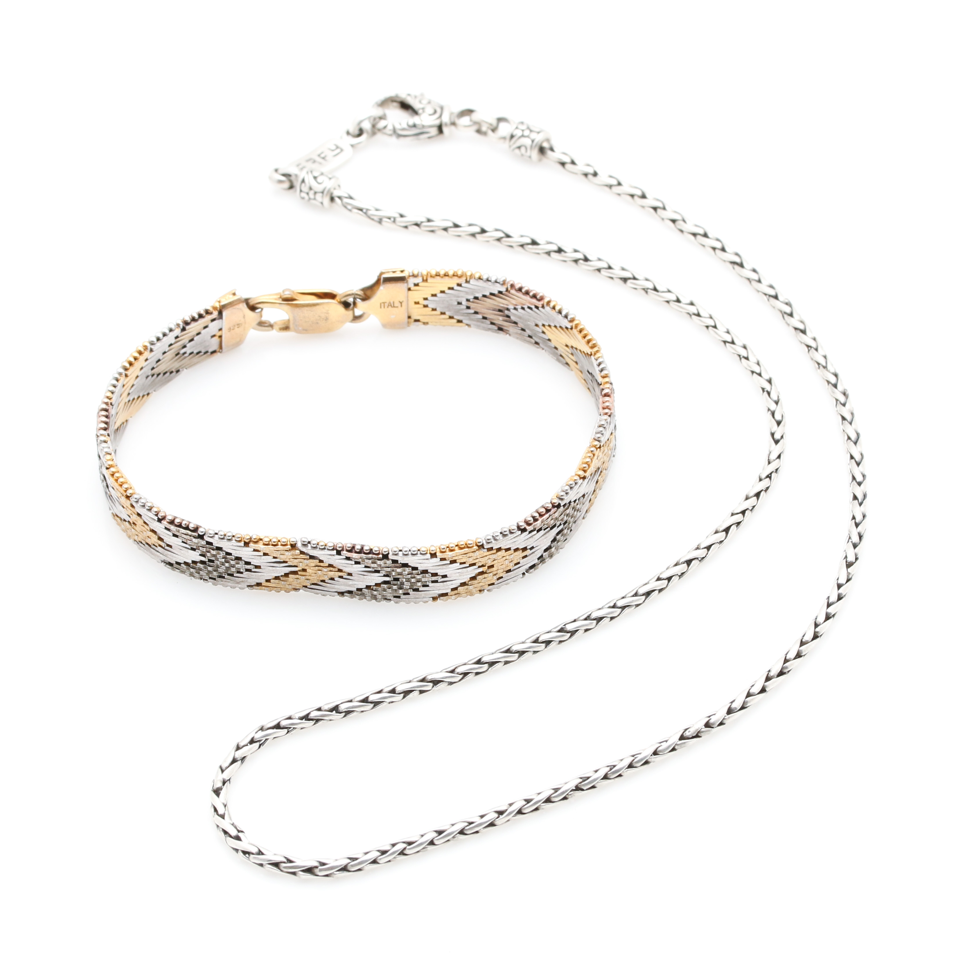 Sterling Silver Necklace and Bracelet Including Effy