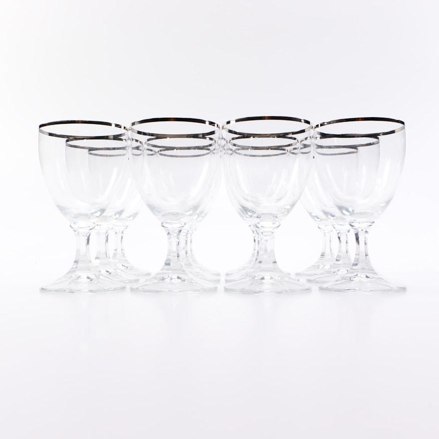 Set of Vintage Wine Glasses with Silver Tone Trim